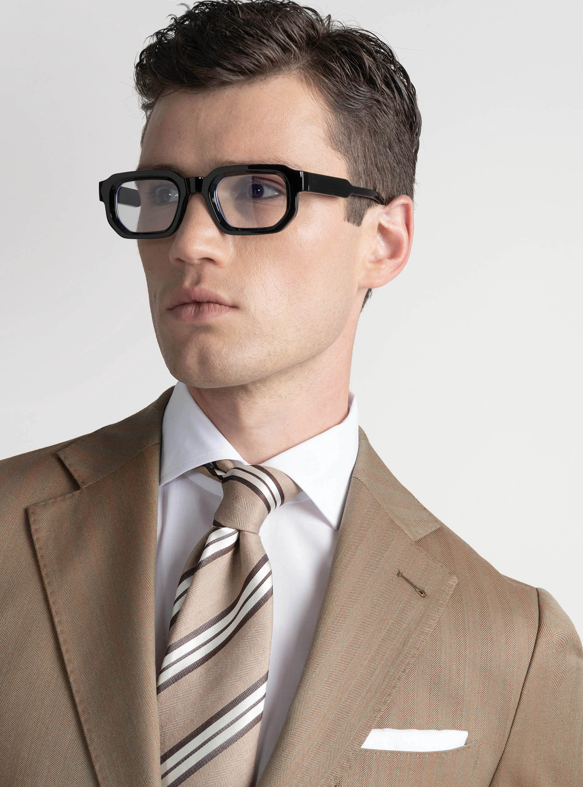 Americana de traje de lana en espiga Vitale Barberis Canonico, ARCILLA