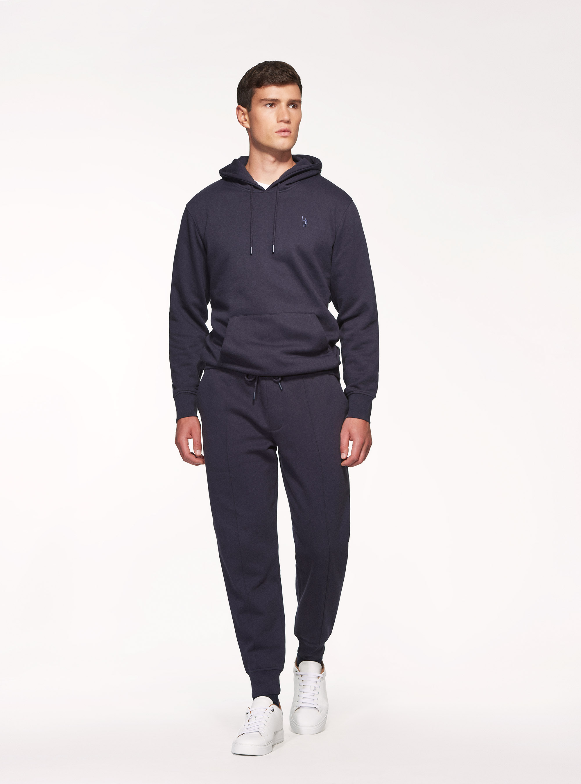 Felpa in misto cotone con cappuccio, BLU NAVY