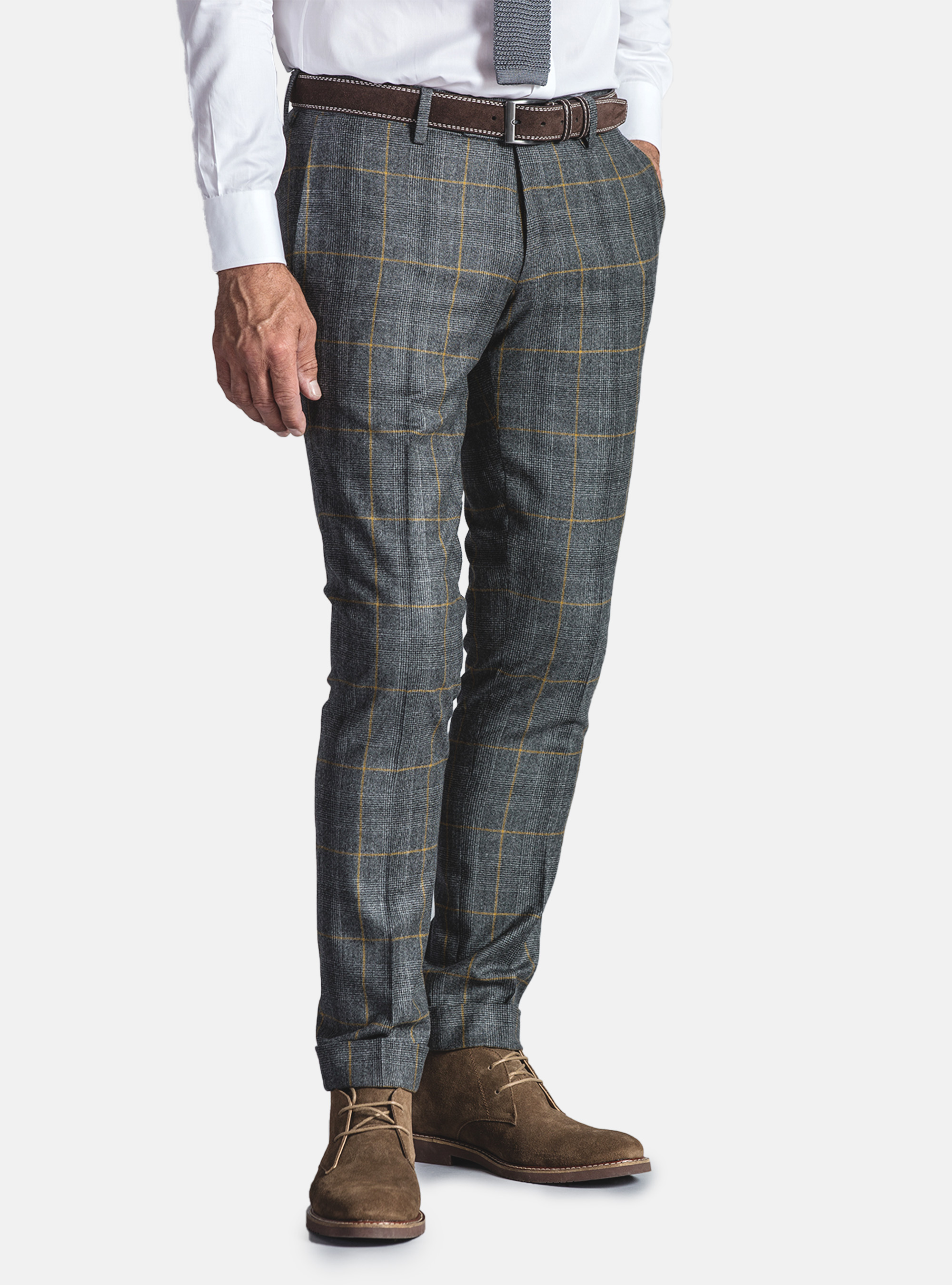 WOOL CHECKED TROUSERS, ASPHALT GREY