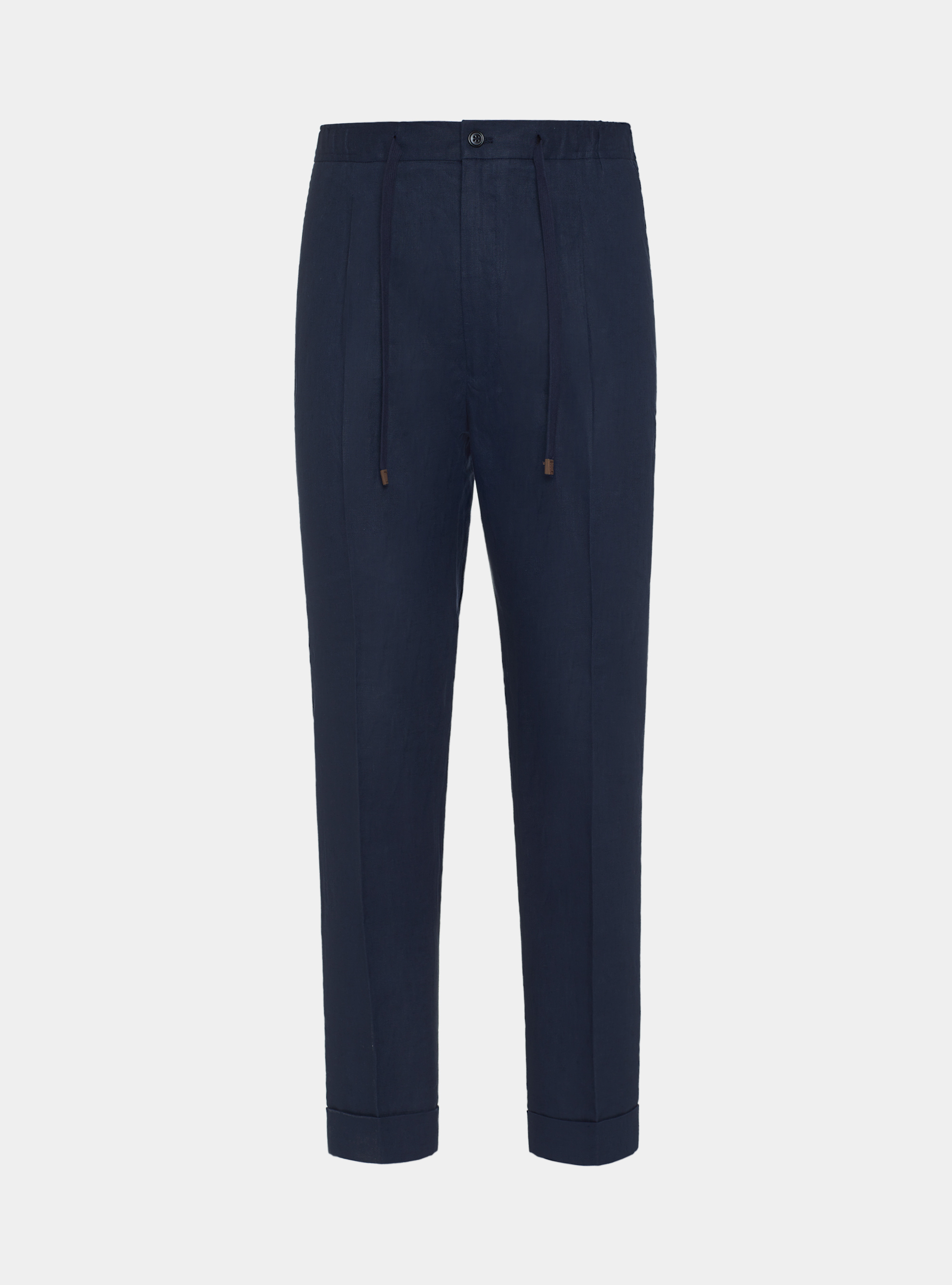 Pantaloni in puro lino con coulisse, BLU NAVY
