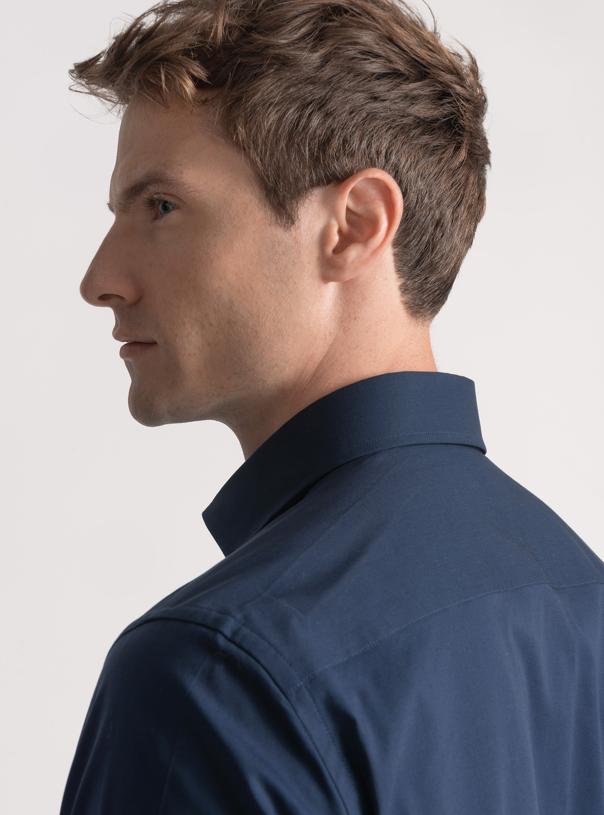 Camicia in cotone popeline stretch, BLU NAVY