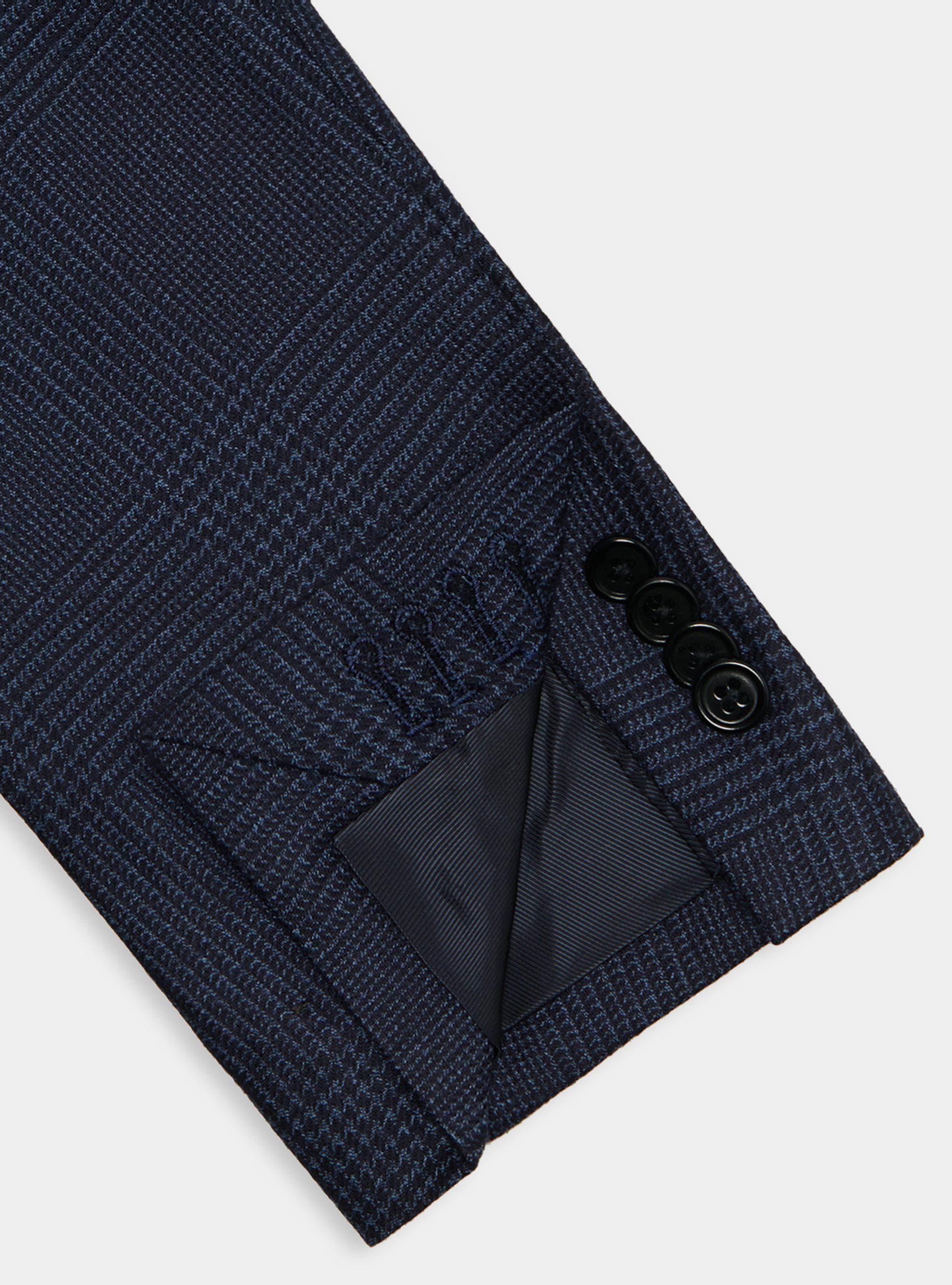 Double-breasted blazer in pure wool patterned, NAVY BLUE