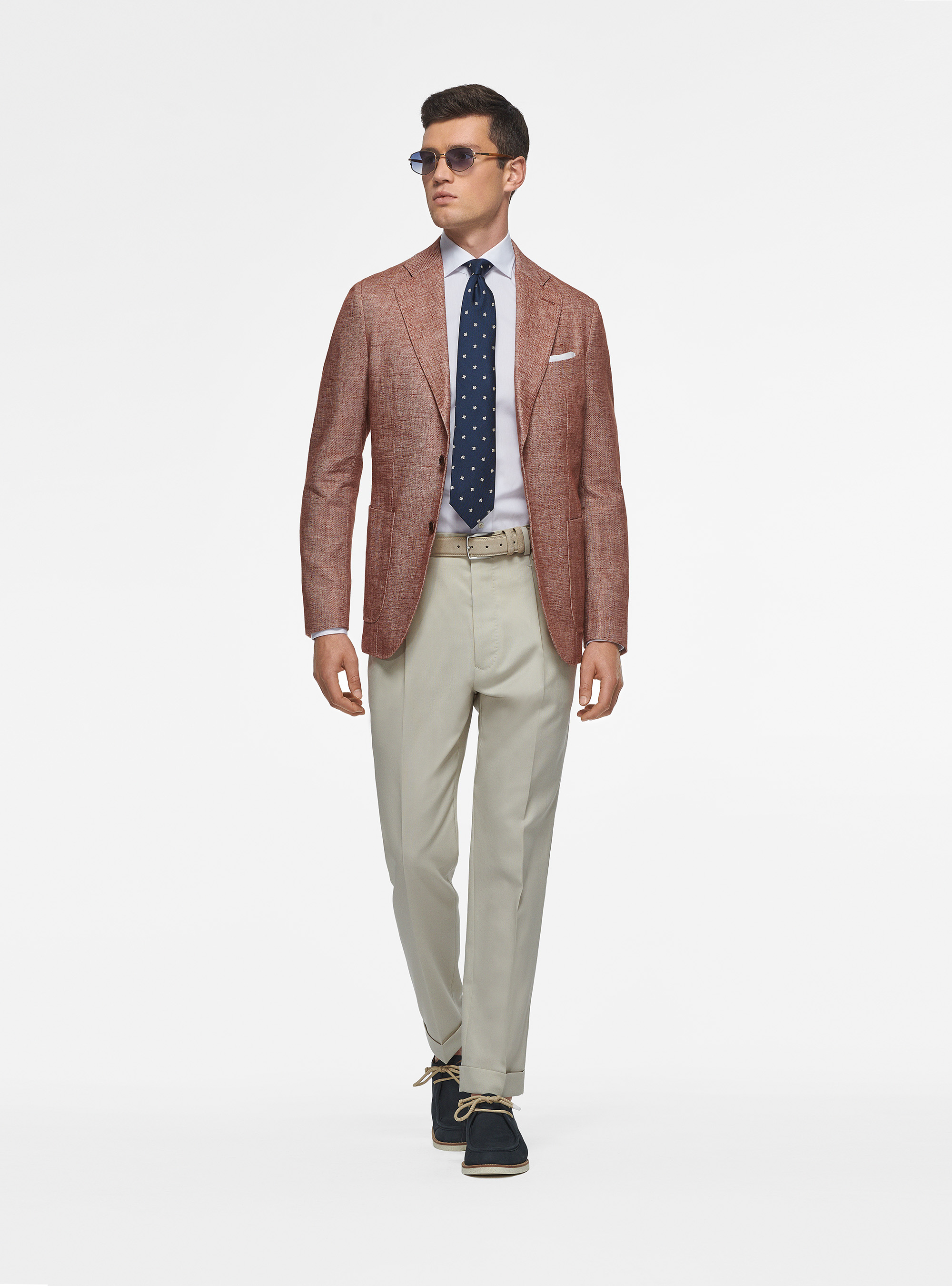 Linen and slub cotton blazer, TERRACOTTA