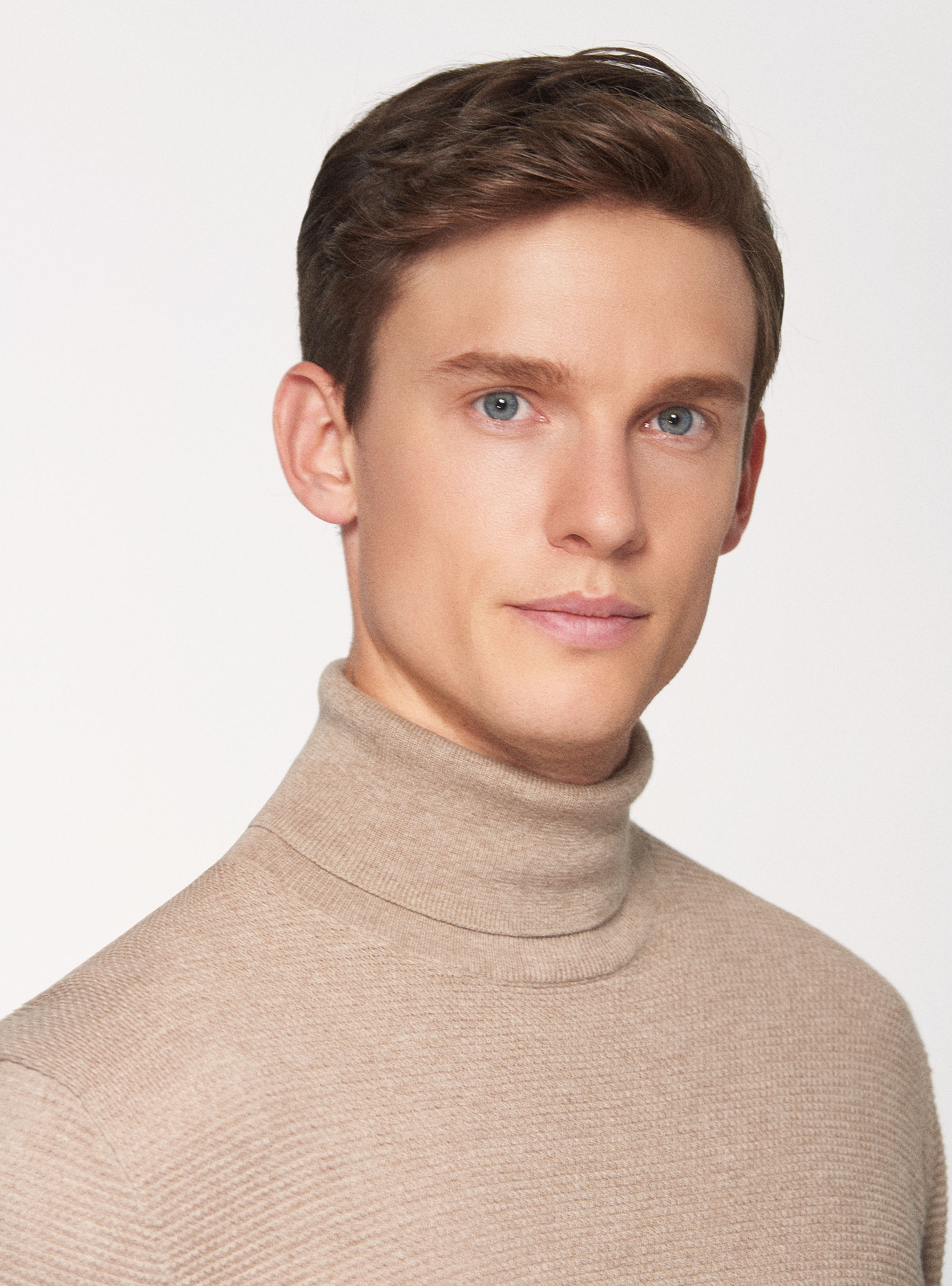 Dolcevita in cotone cashmere punto riso, PANNA