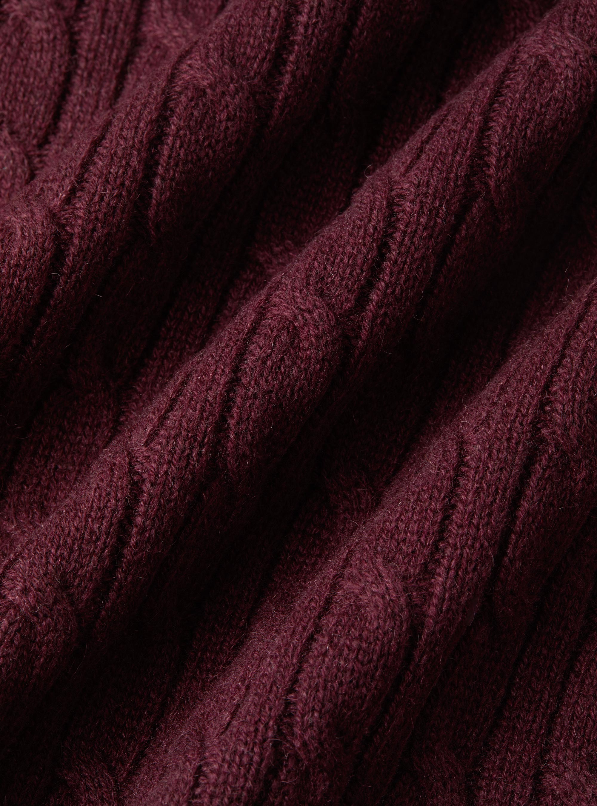 Braided crew neck sweater in pure cashmere, BORDEAUX