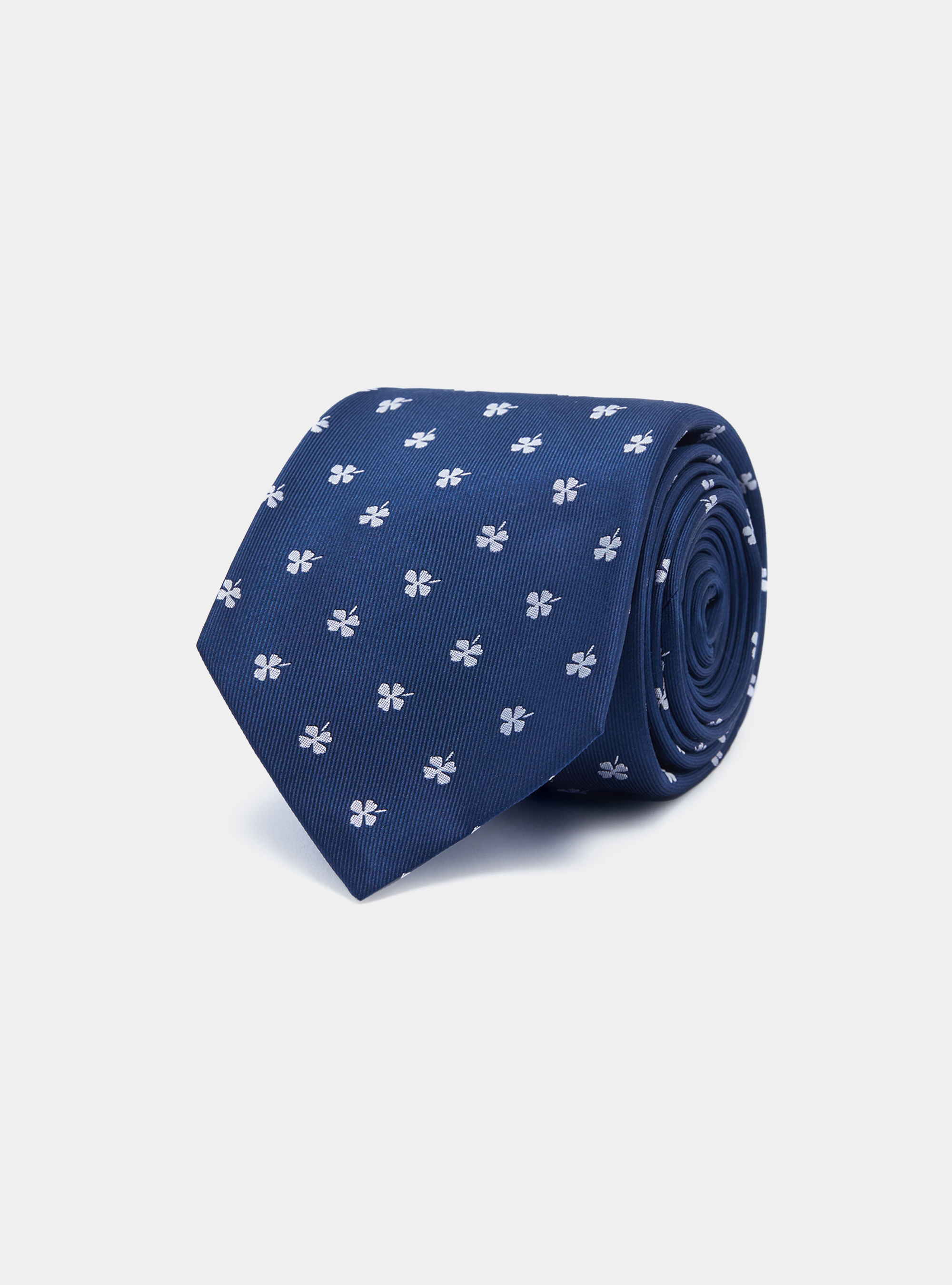 Cravatta in twill di seta con quadrifogli, B053 NAVY/BIANCO