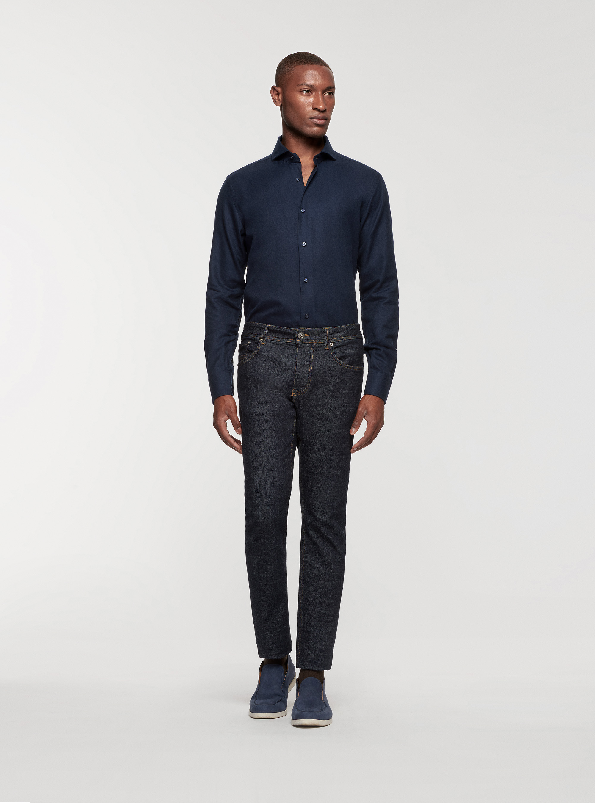 Camicia in flanella di cotone, BLU NAVY