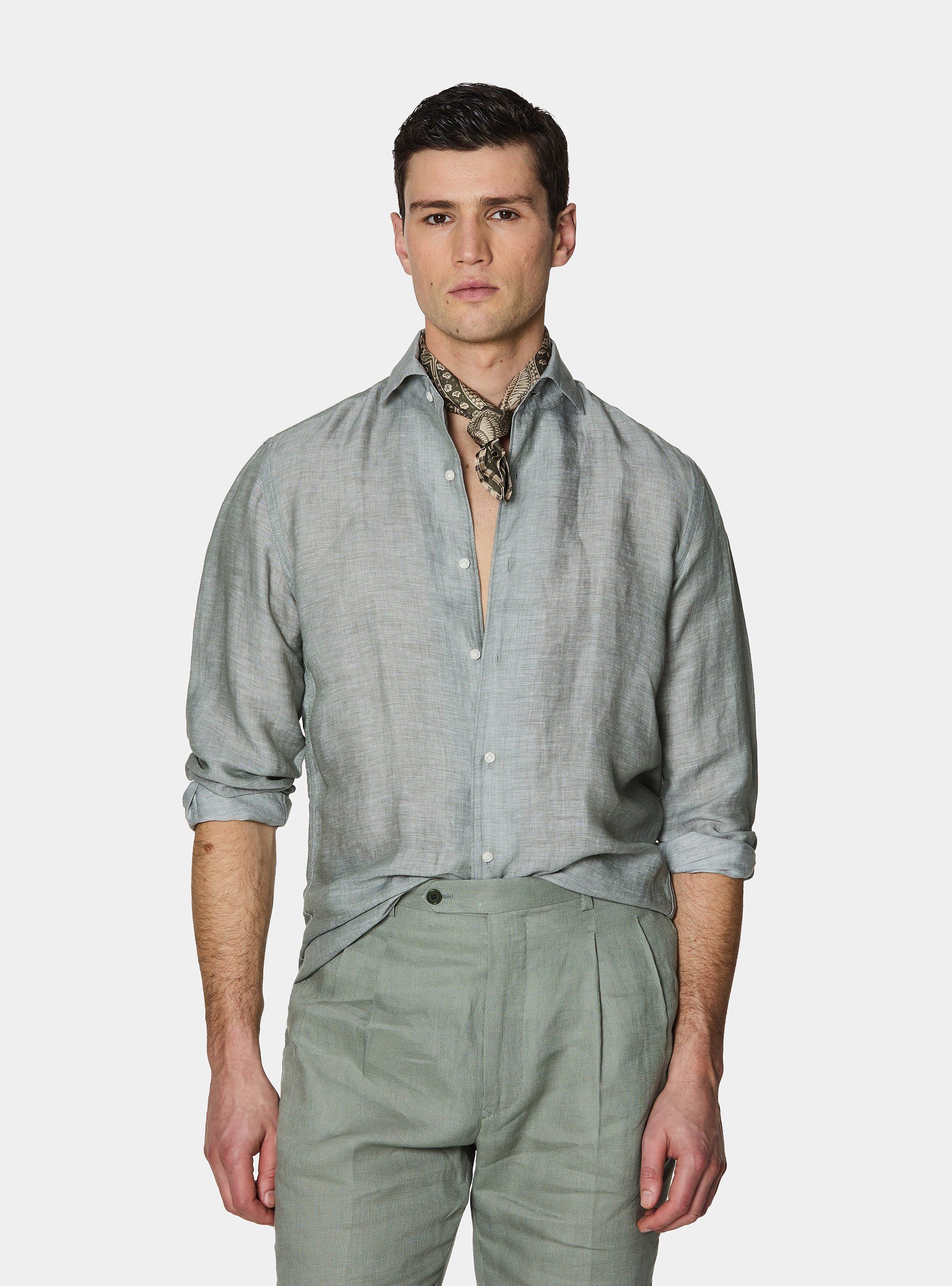 Linen-blend shirt with facing, SALVIA 0602C