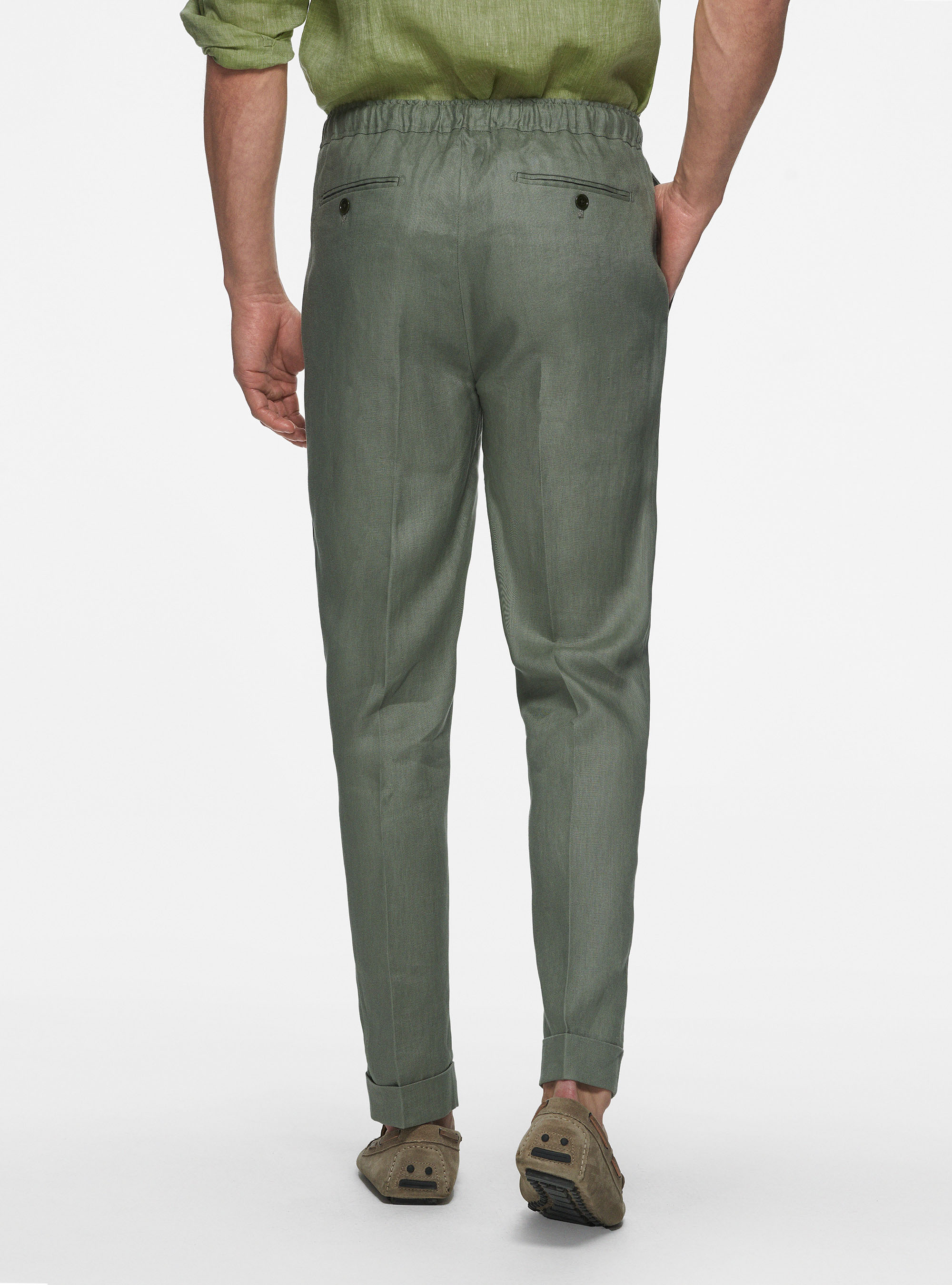 Pantaloni in puro lino con coulisse, SALVIA 0602C