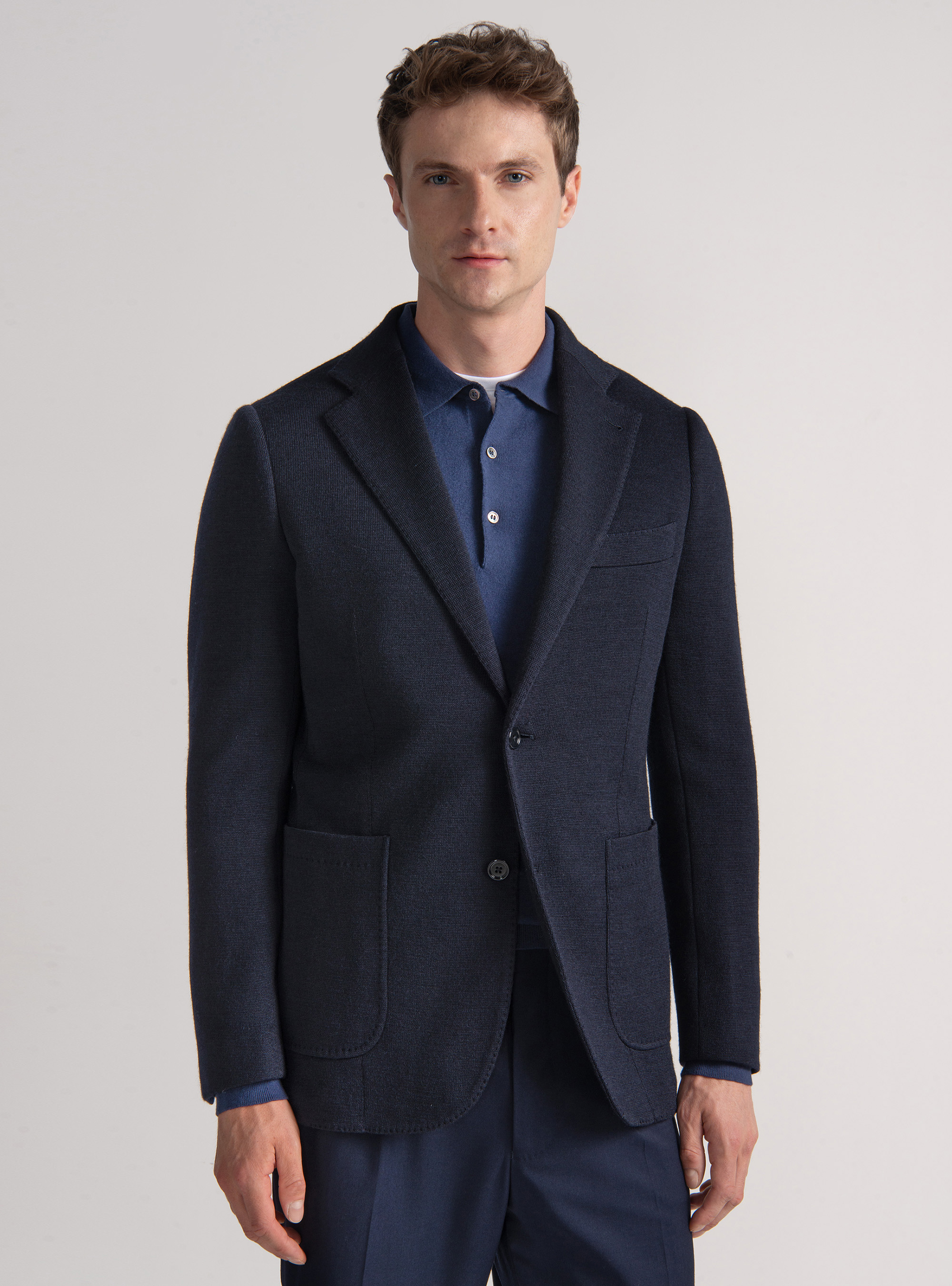 Giacca jersey in lana e cotone, BLU NAVY