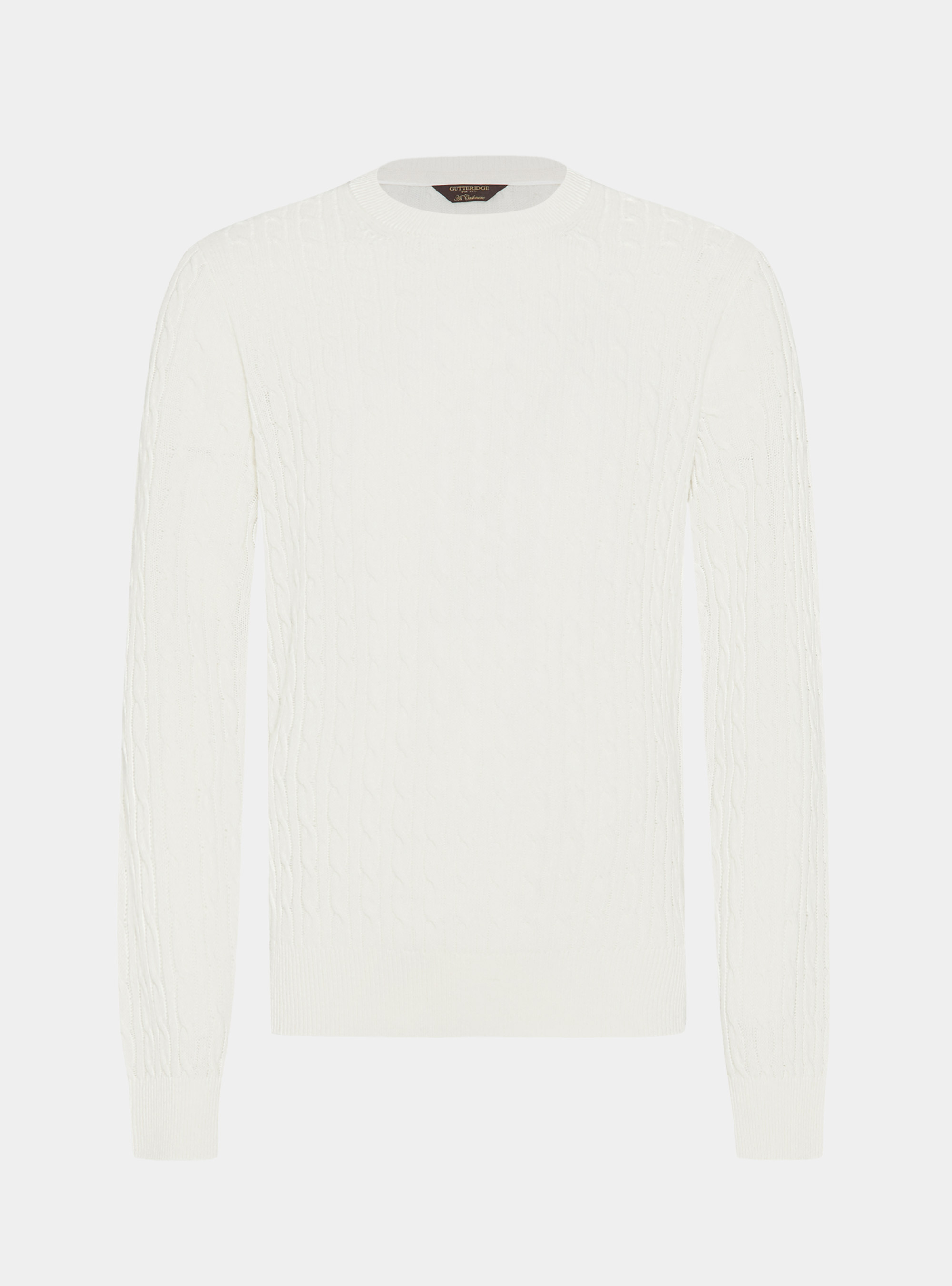 Cashmere wool crew-neck sweater with braid, WHITE
