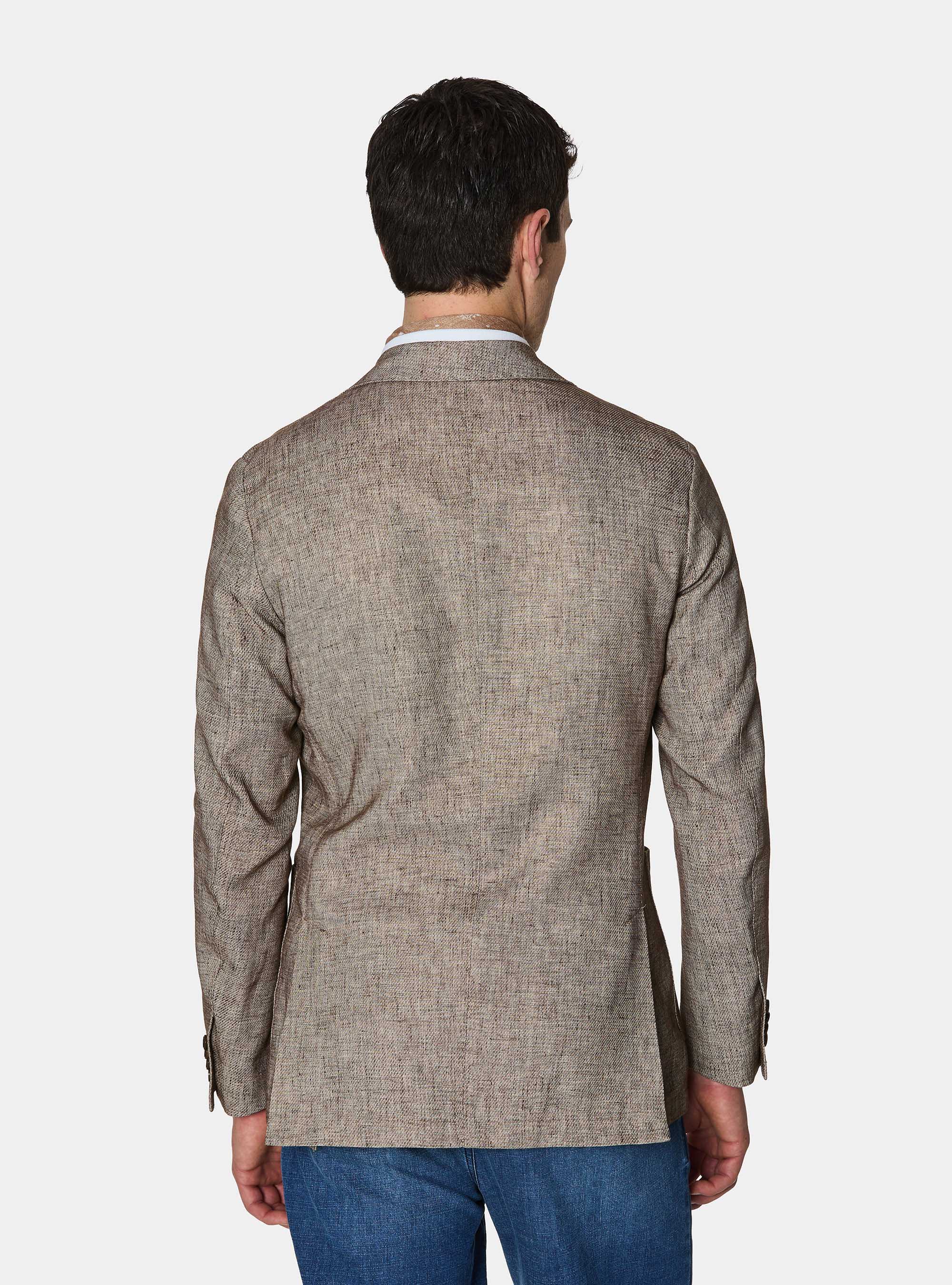 Giacca in cotone e lino fiammato, MARRONE