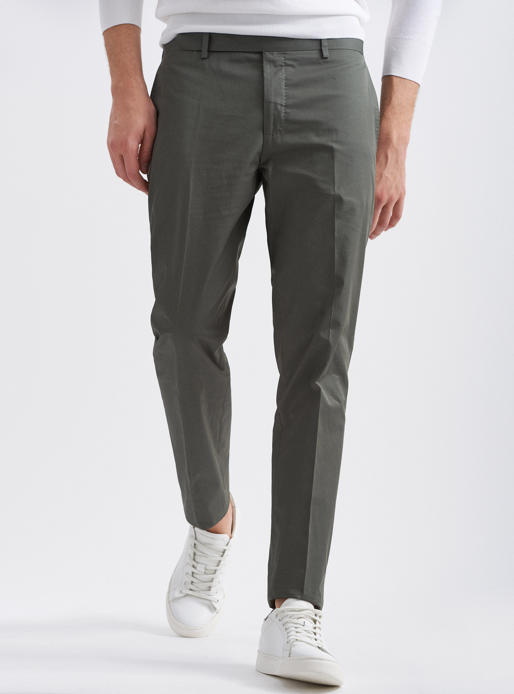 Pantaloni per abito in puro cotone, VERDE