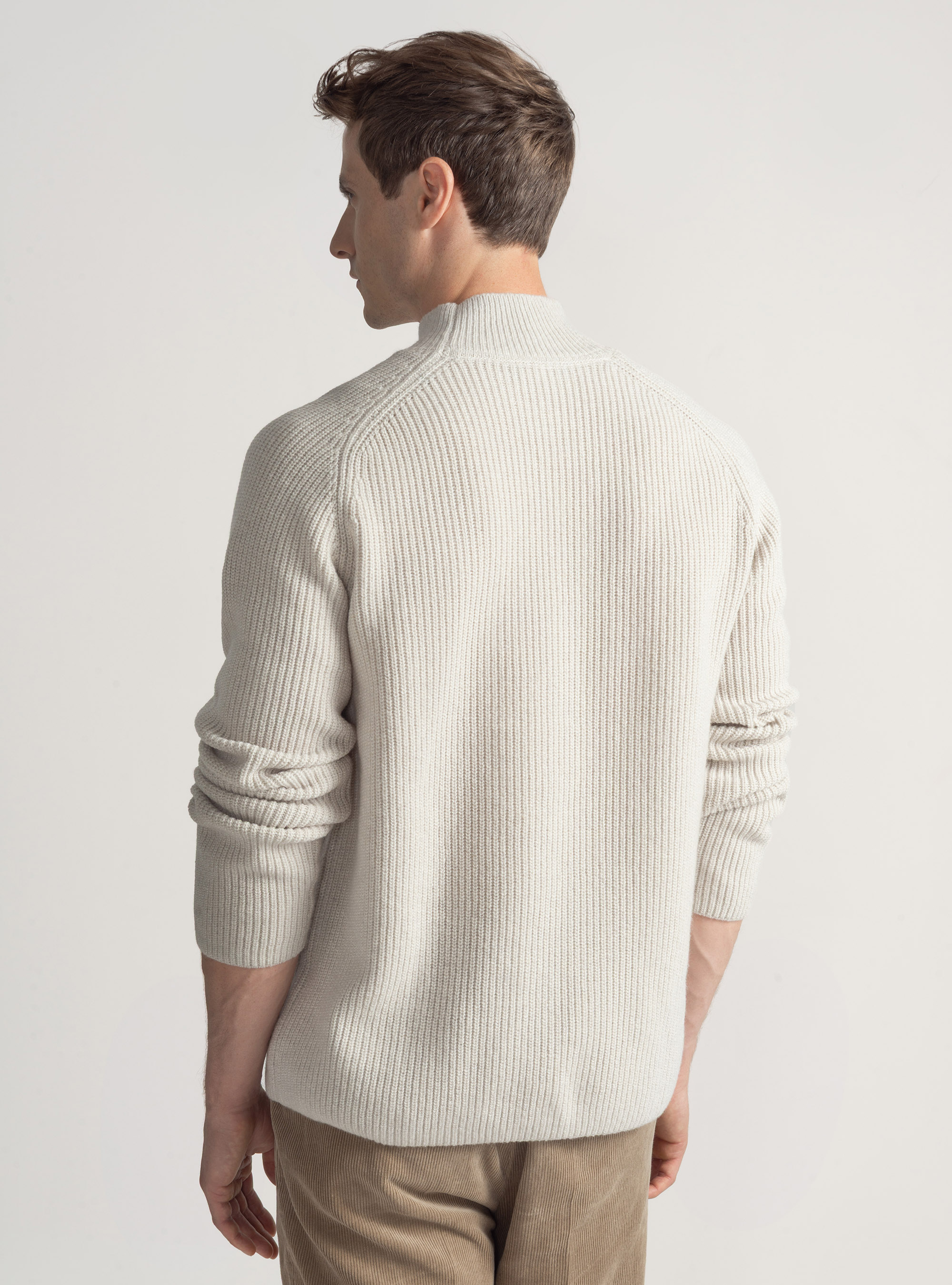 Maglia lupetto in misto lana costa perlata, ECRU