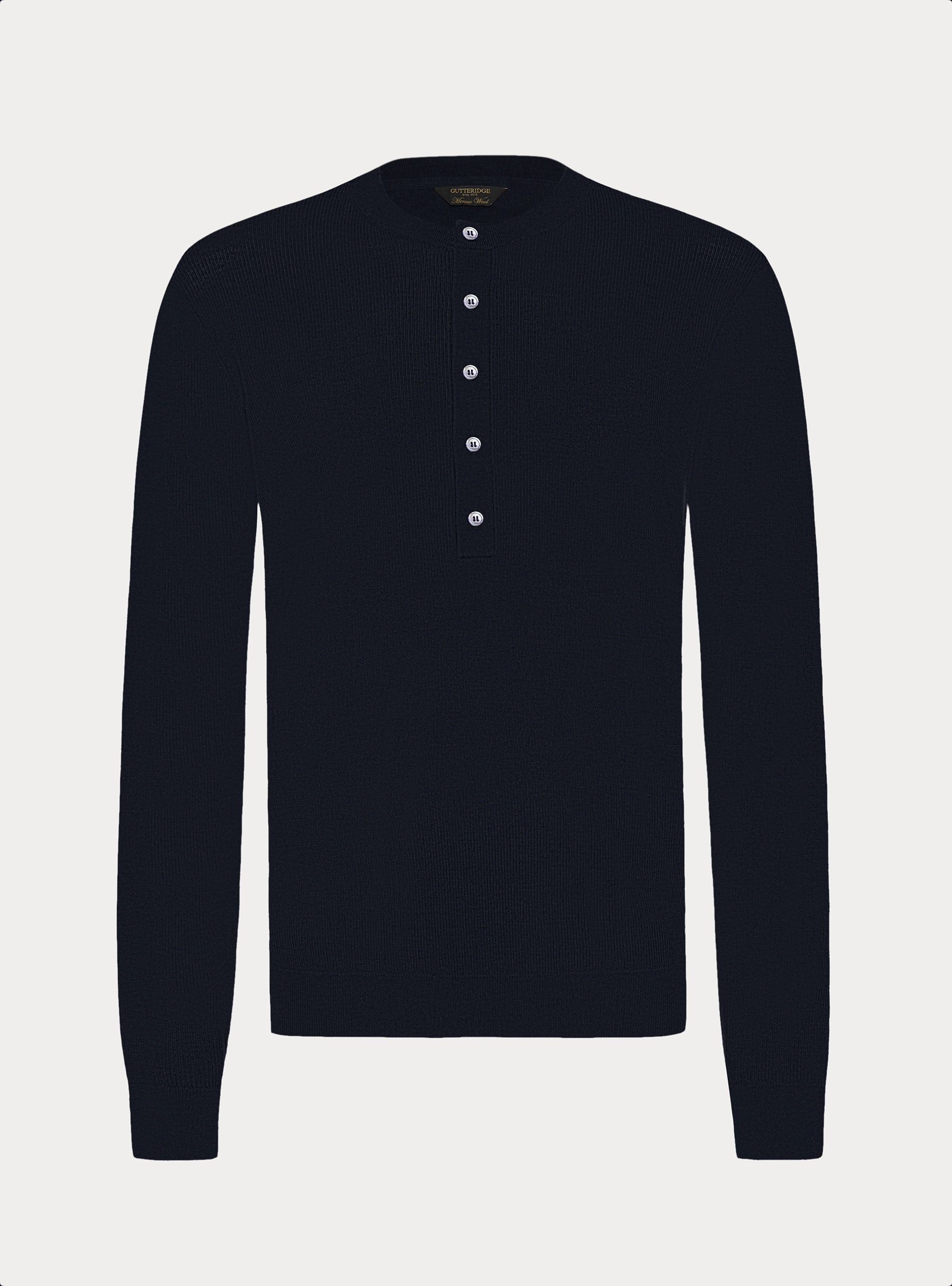 Ribbed wool Henley shirt, NAVY BLUE