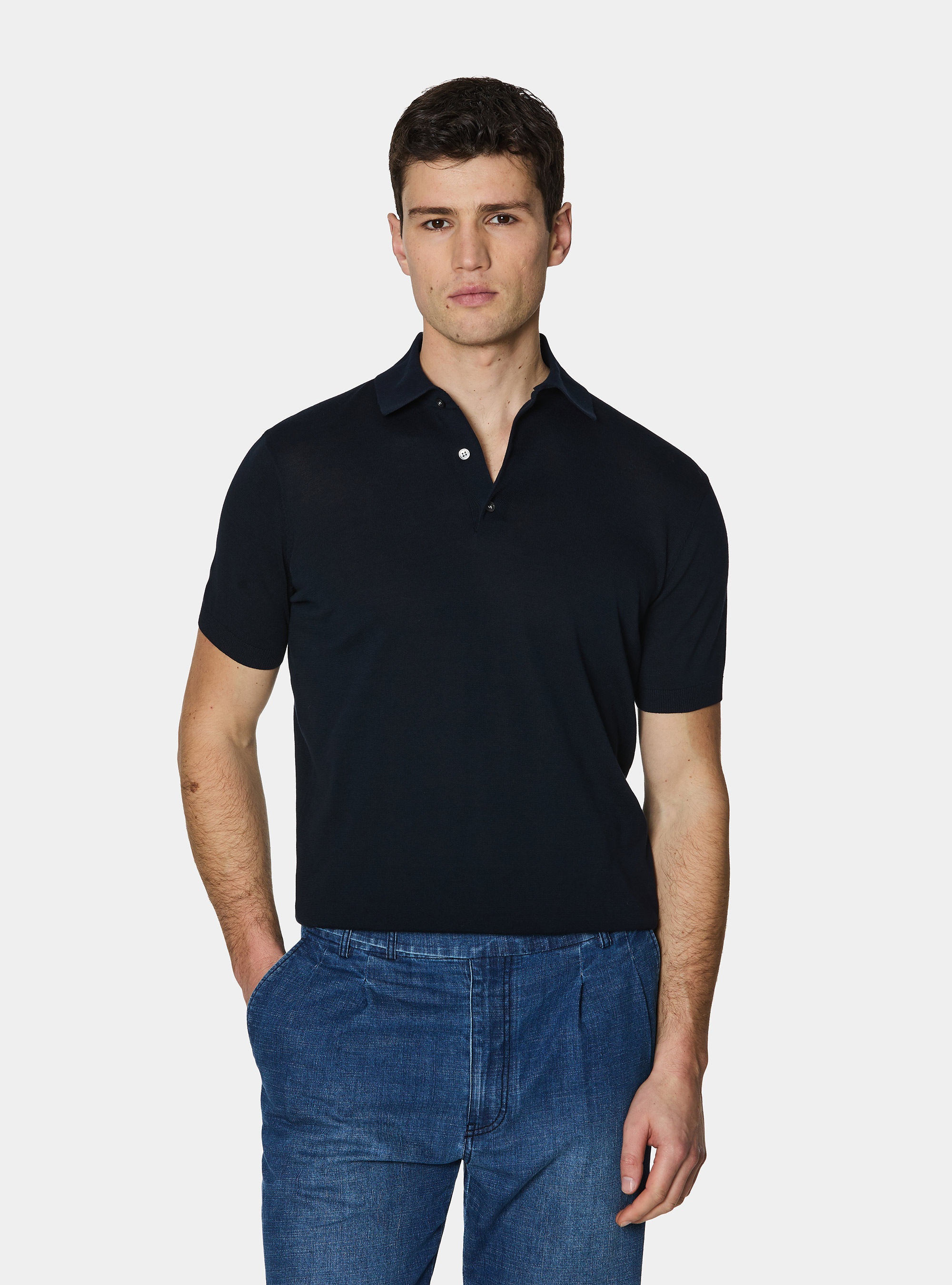 Polo in maglia in cotone m/c, NAVY BLUE