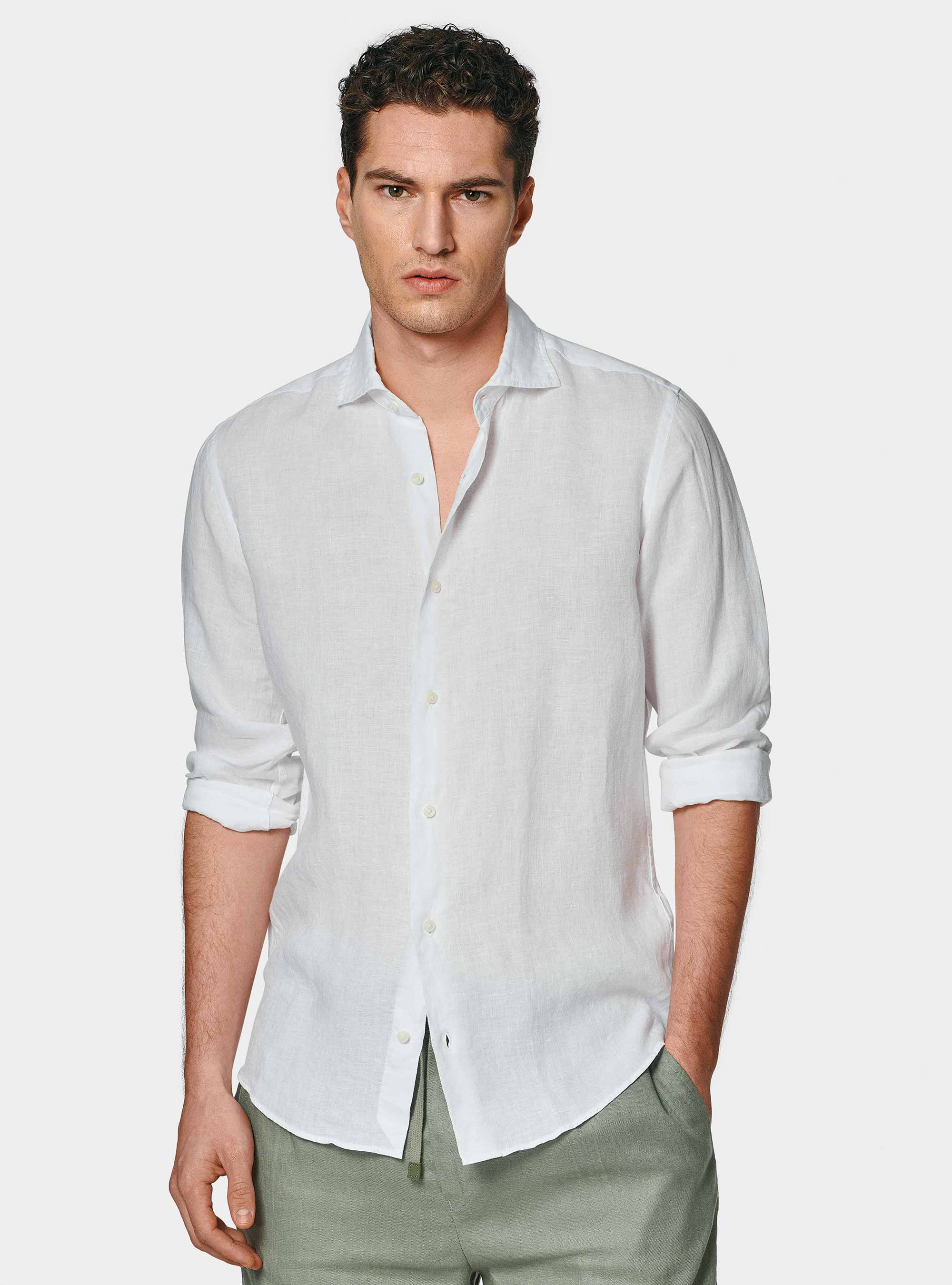 Camicia in puro lino, BIANCO