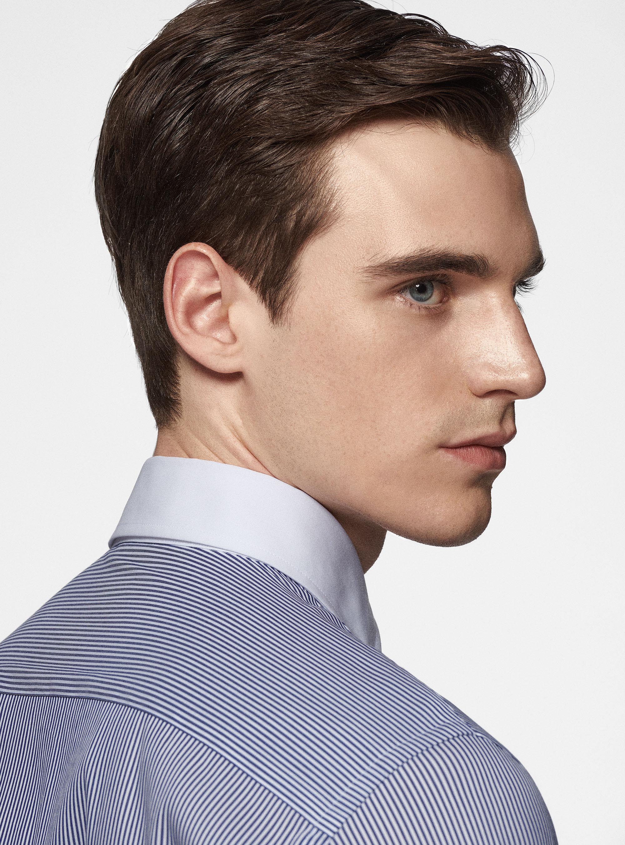 Stretch poplin striped shirt with contrast, NAVY BLUE