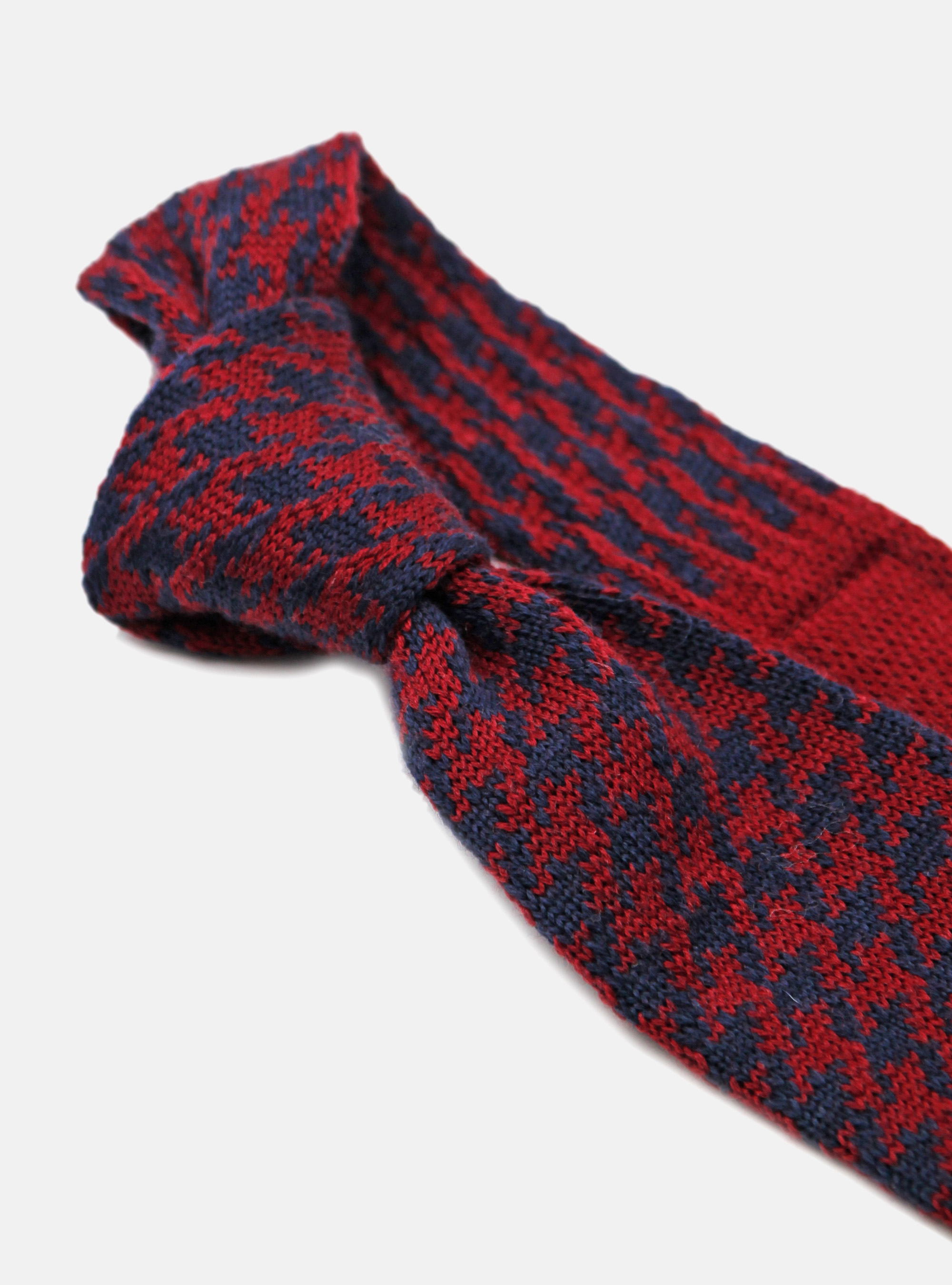 Cravatta in maglia di lana pied de poule, BLU