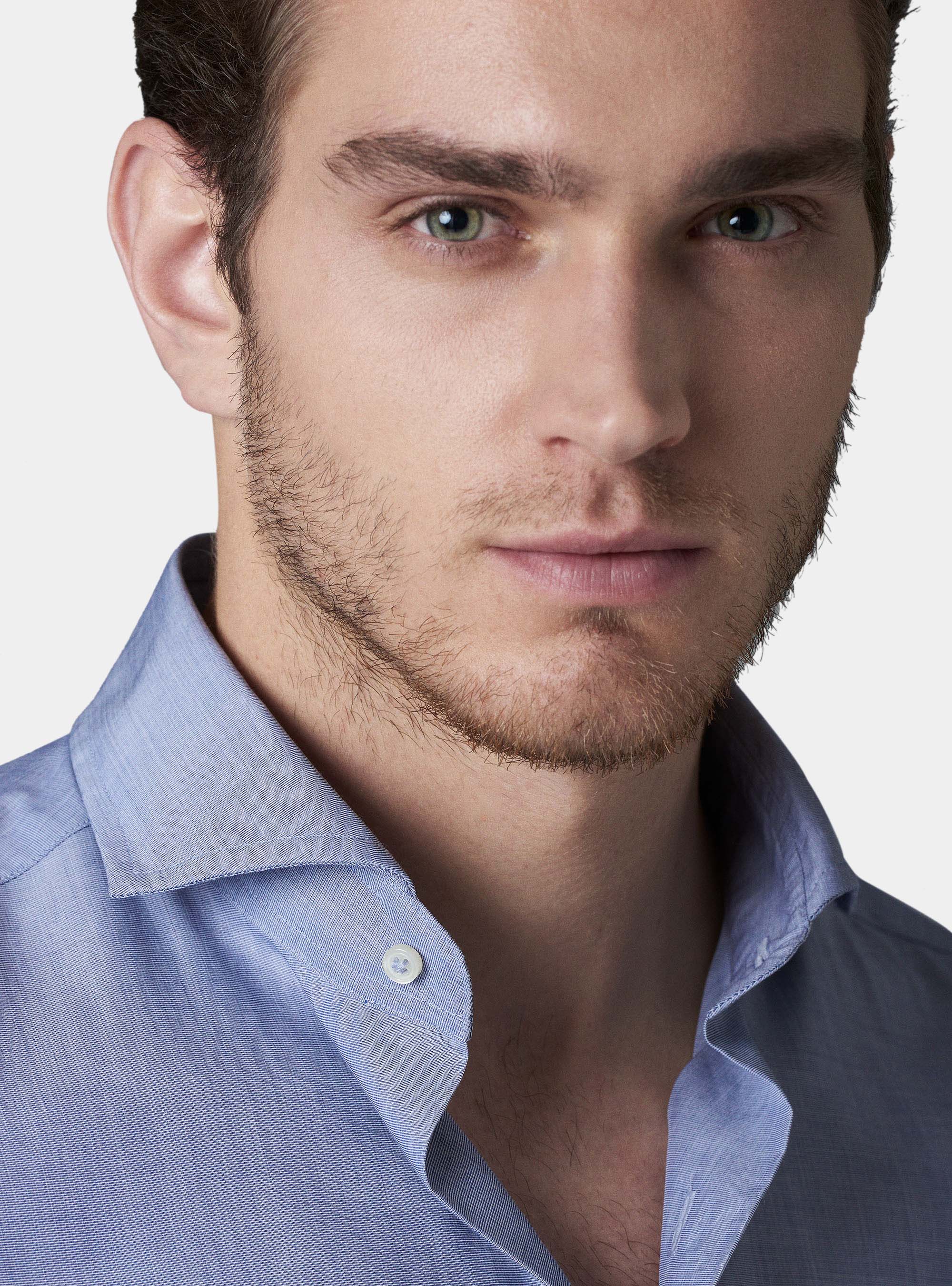 Camicia fil a fil collo francese, BLU