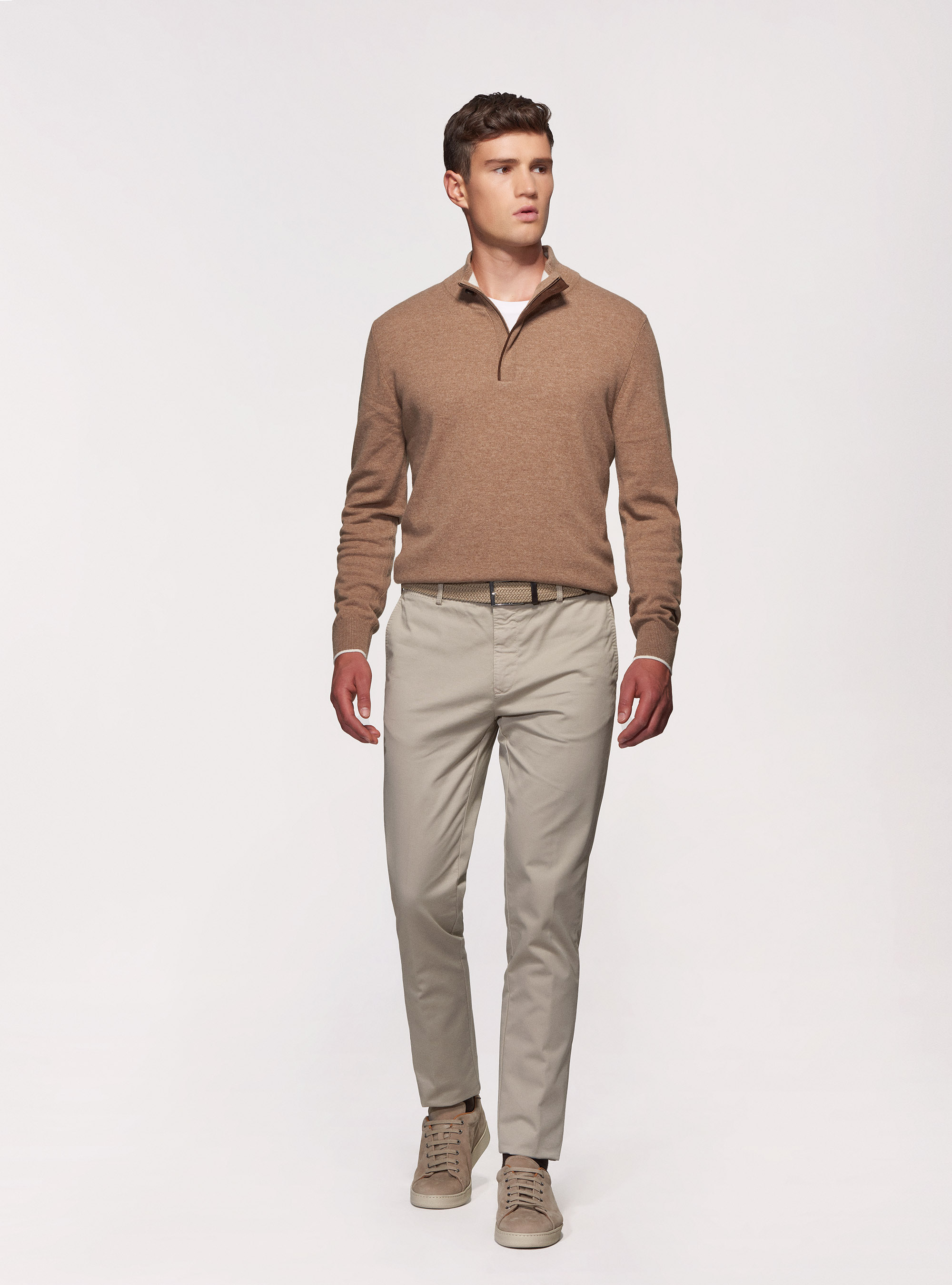 Pantaloni chino in twill di cotone stretch, ECRU
