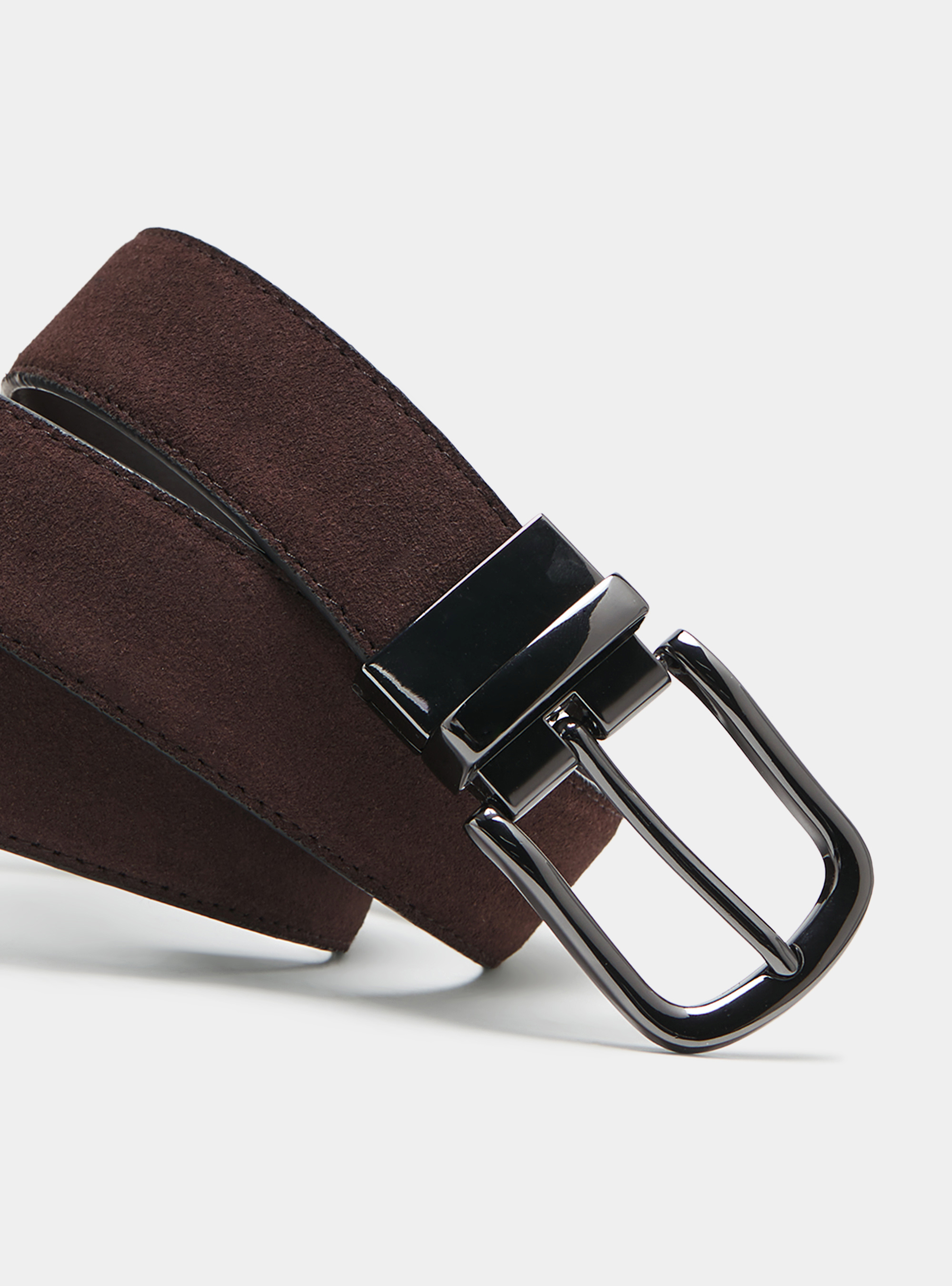 Reversible leather and suede belt, BROWN