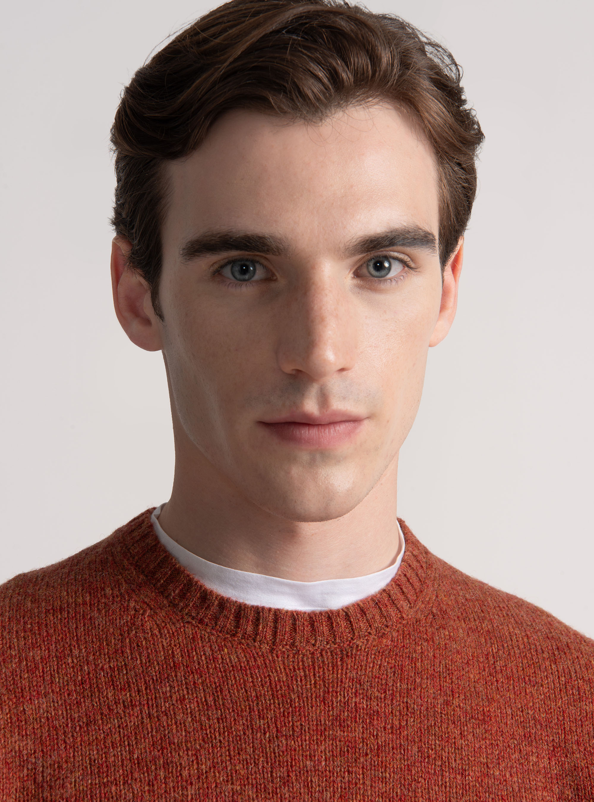 Shetland wool crew-neck sweater, TERRACOTTA