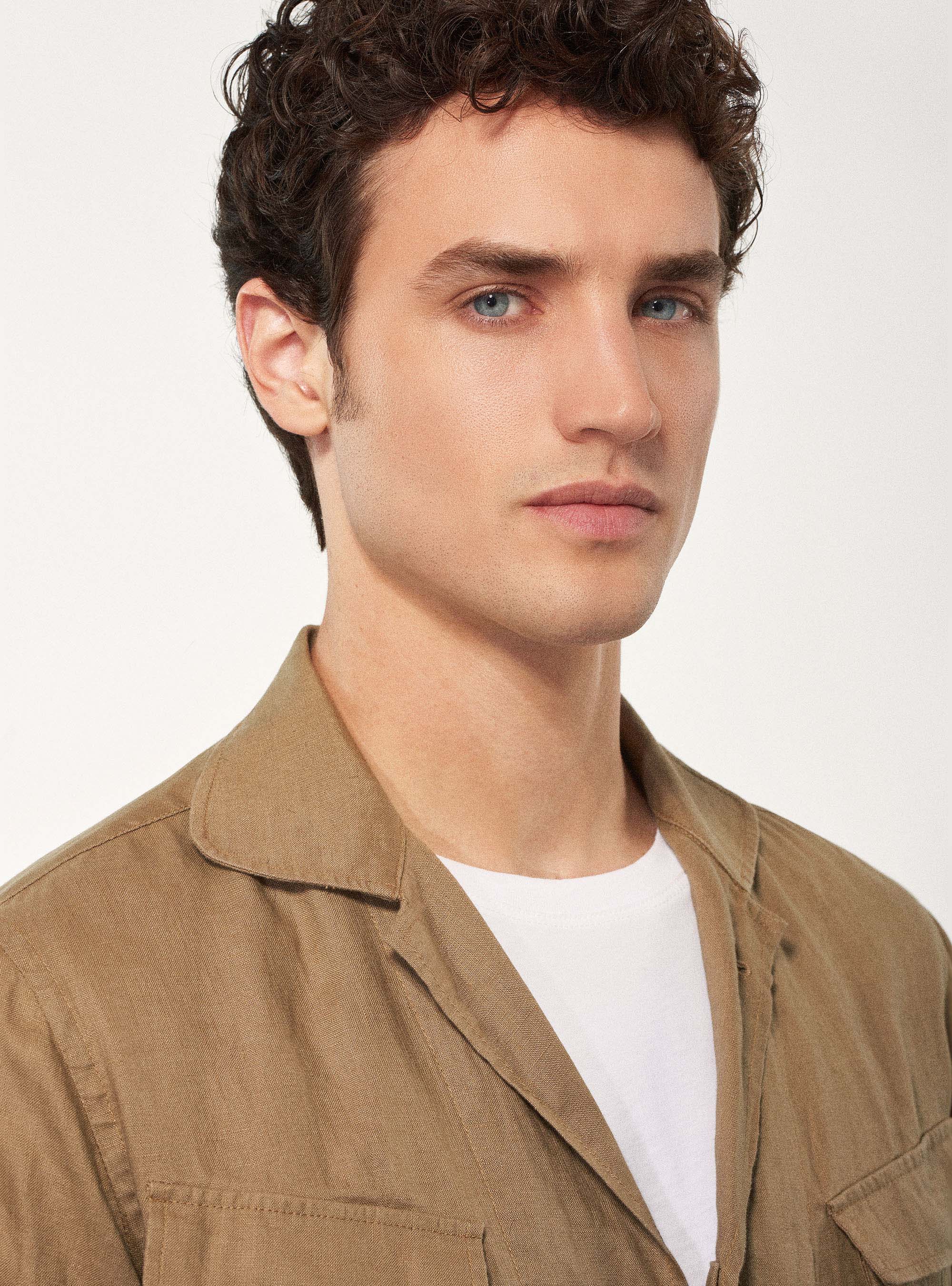 Giacca camicia in 100% lino, FANGO