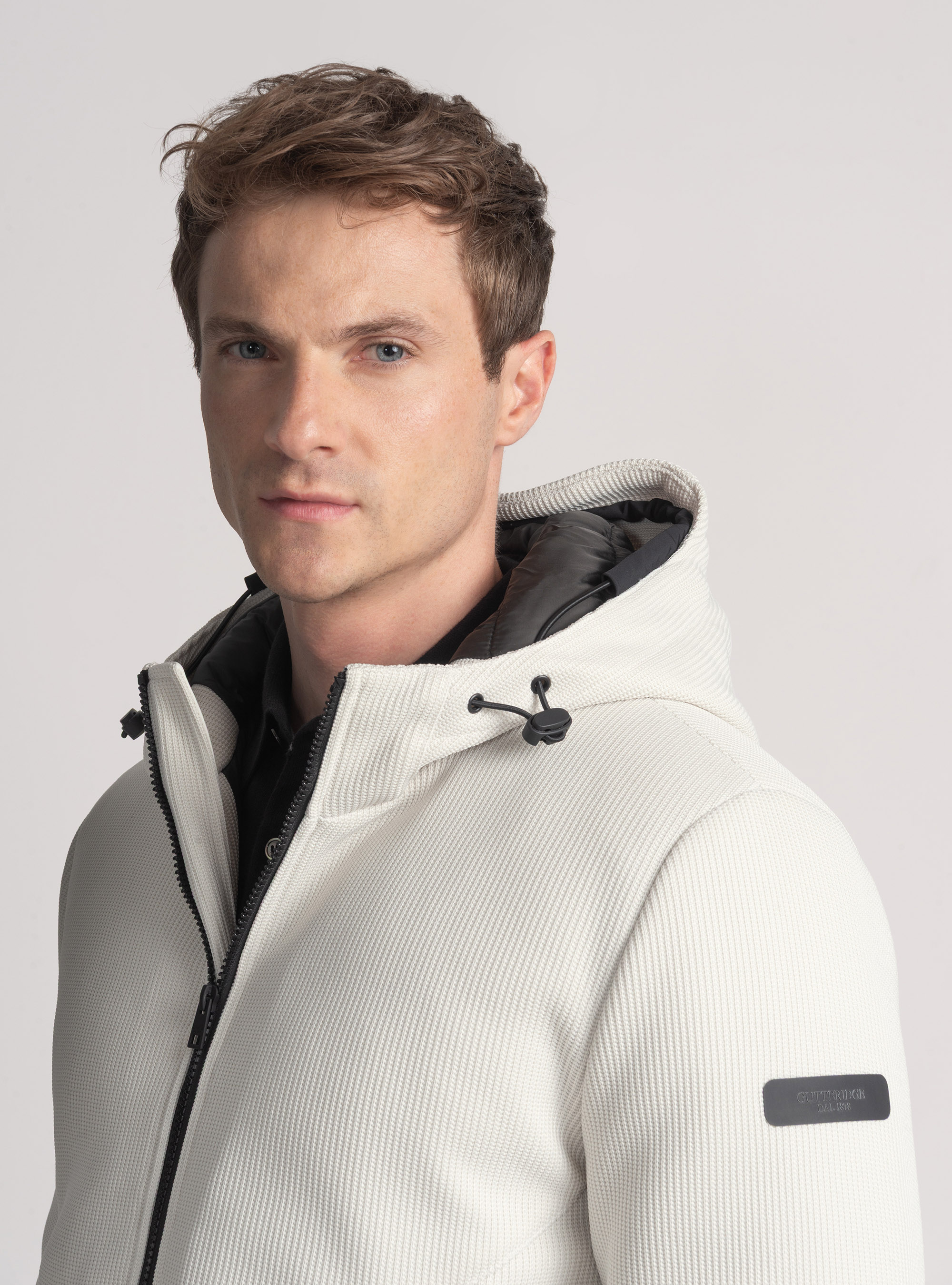 Padded technical jacket with hood, 0055C OFF WHITE