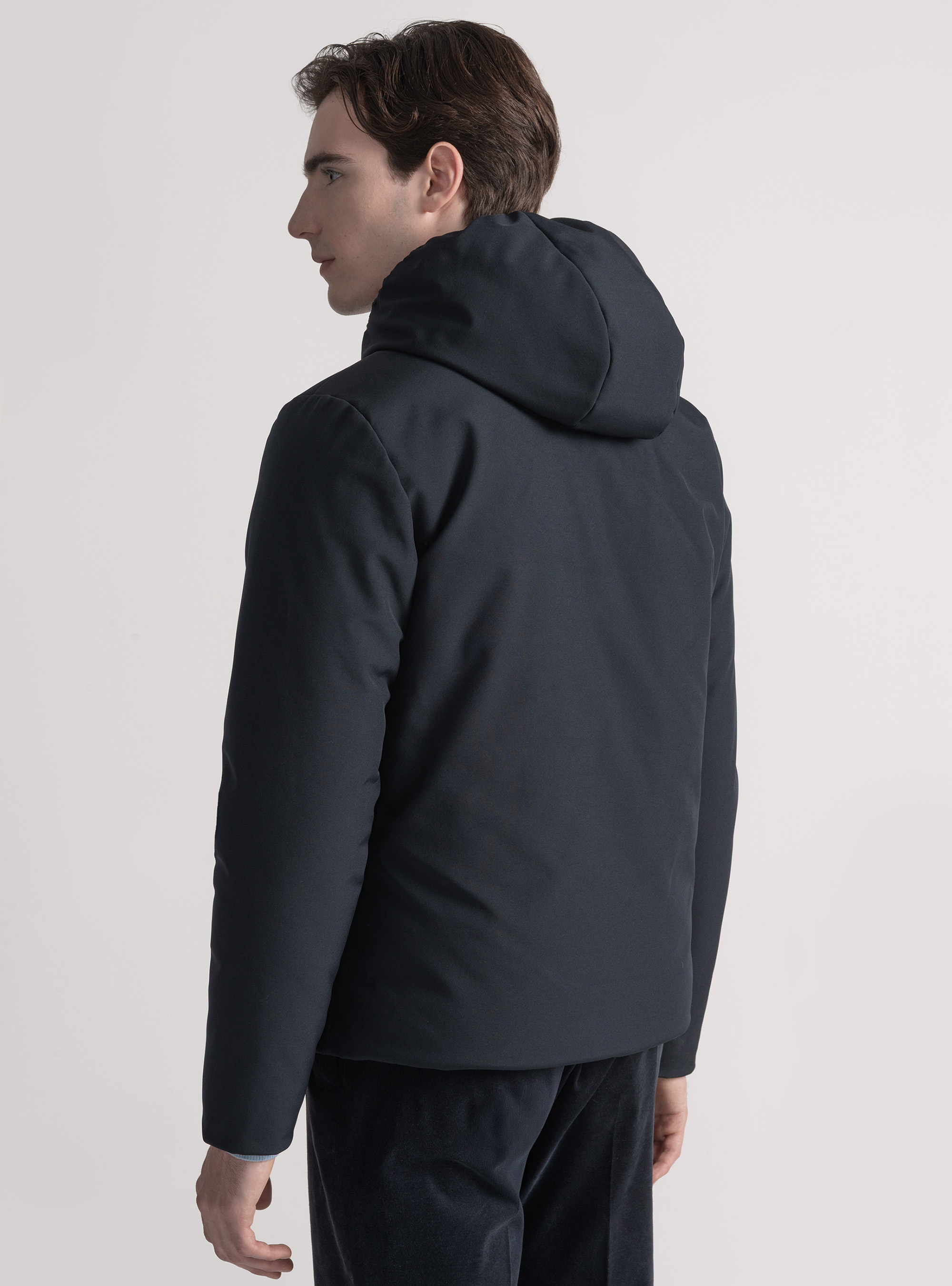 Reversible technical jacket with hood, NAVY BLUE