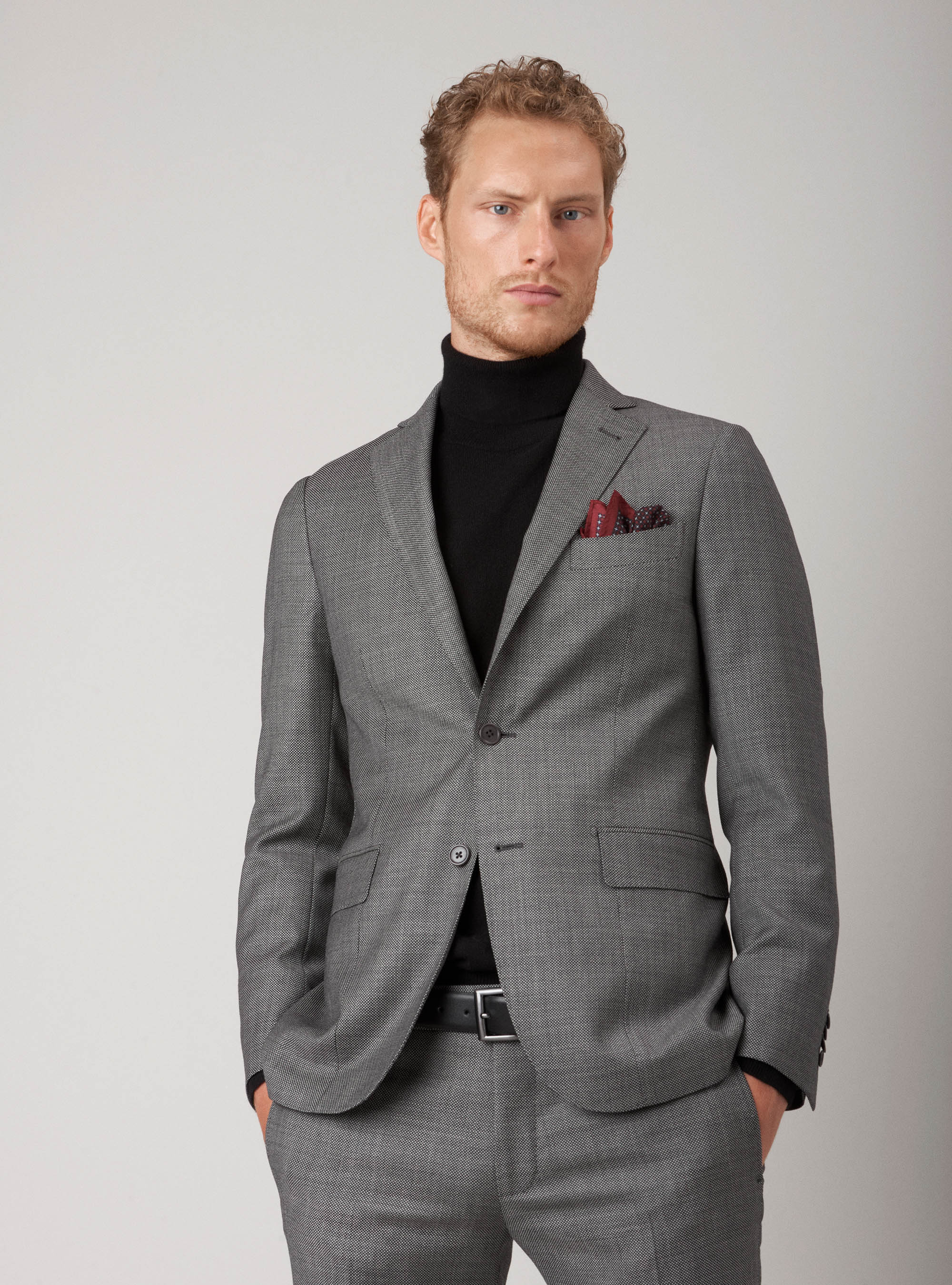 Giacca da abito occhio di pernice in pura lana, GRIGIO CHIARO