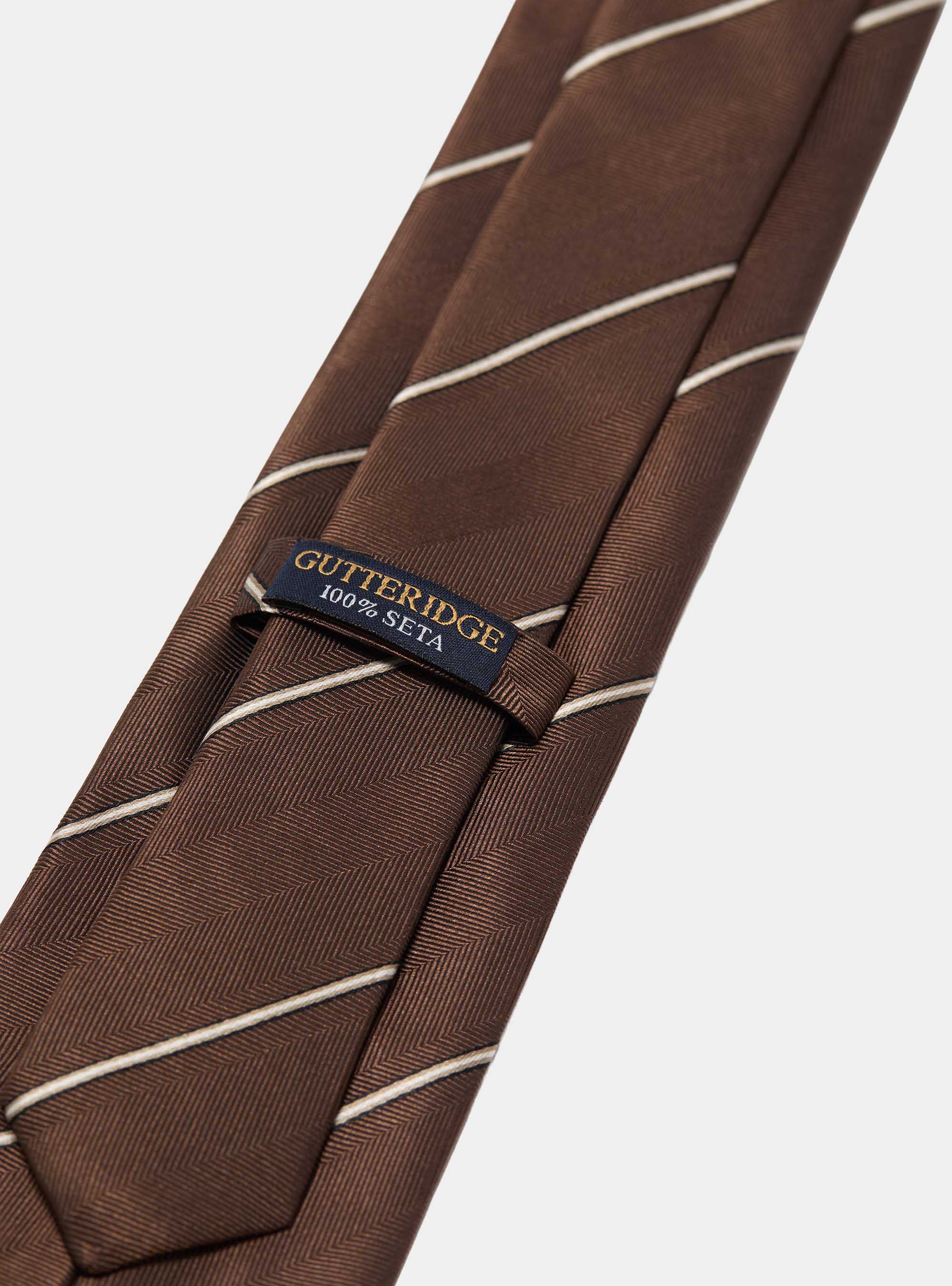 Narrow-striped silk tie, BROWN
