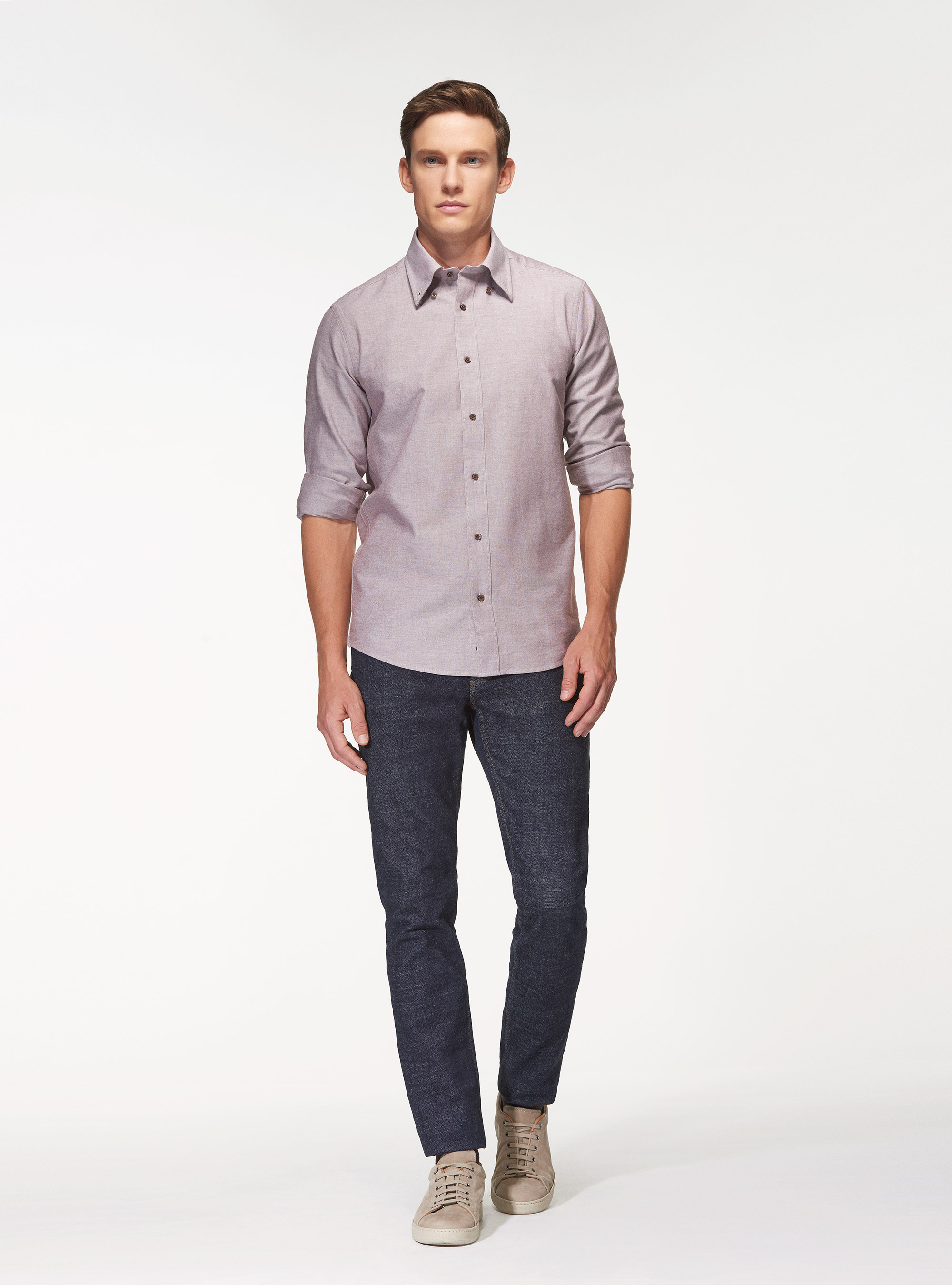 Button-down collar shirt in oxford cotton, BROWN