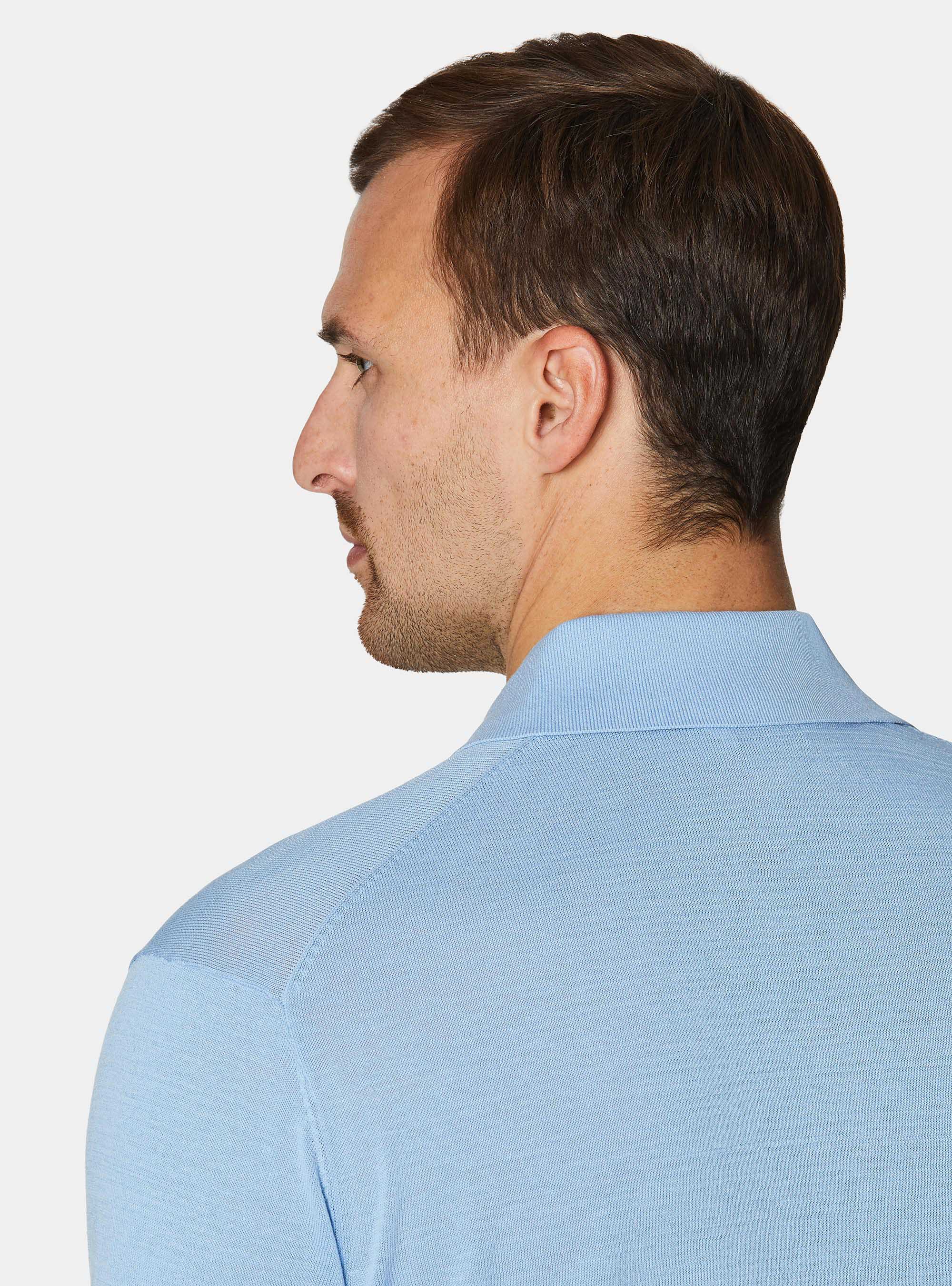 Cotton and silk polo shirt, 0266C AZZURRO