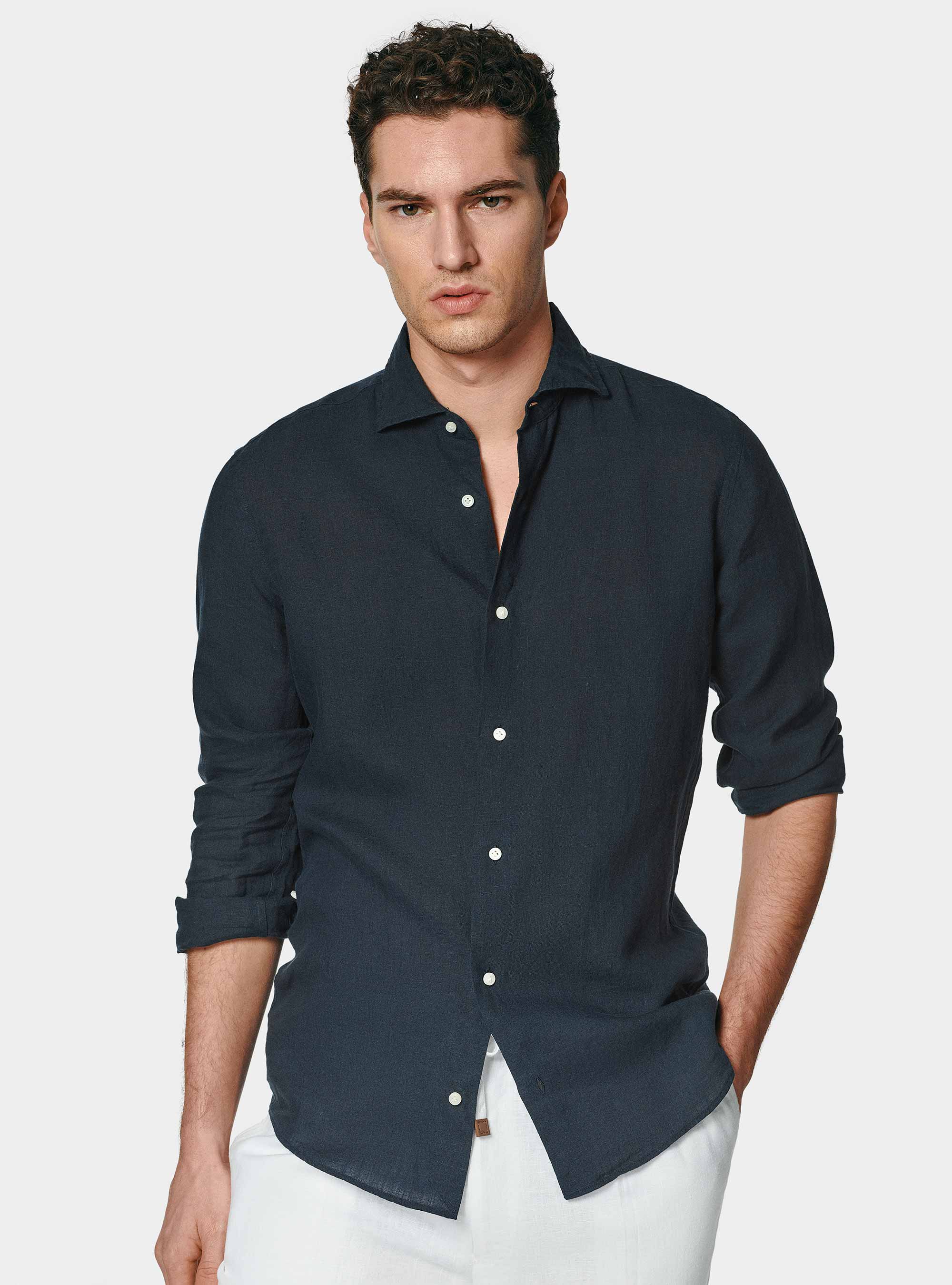 Camicia in puro lino, BLU NAVY