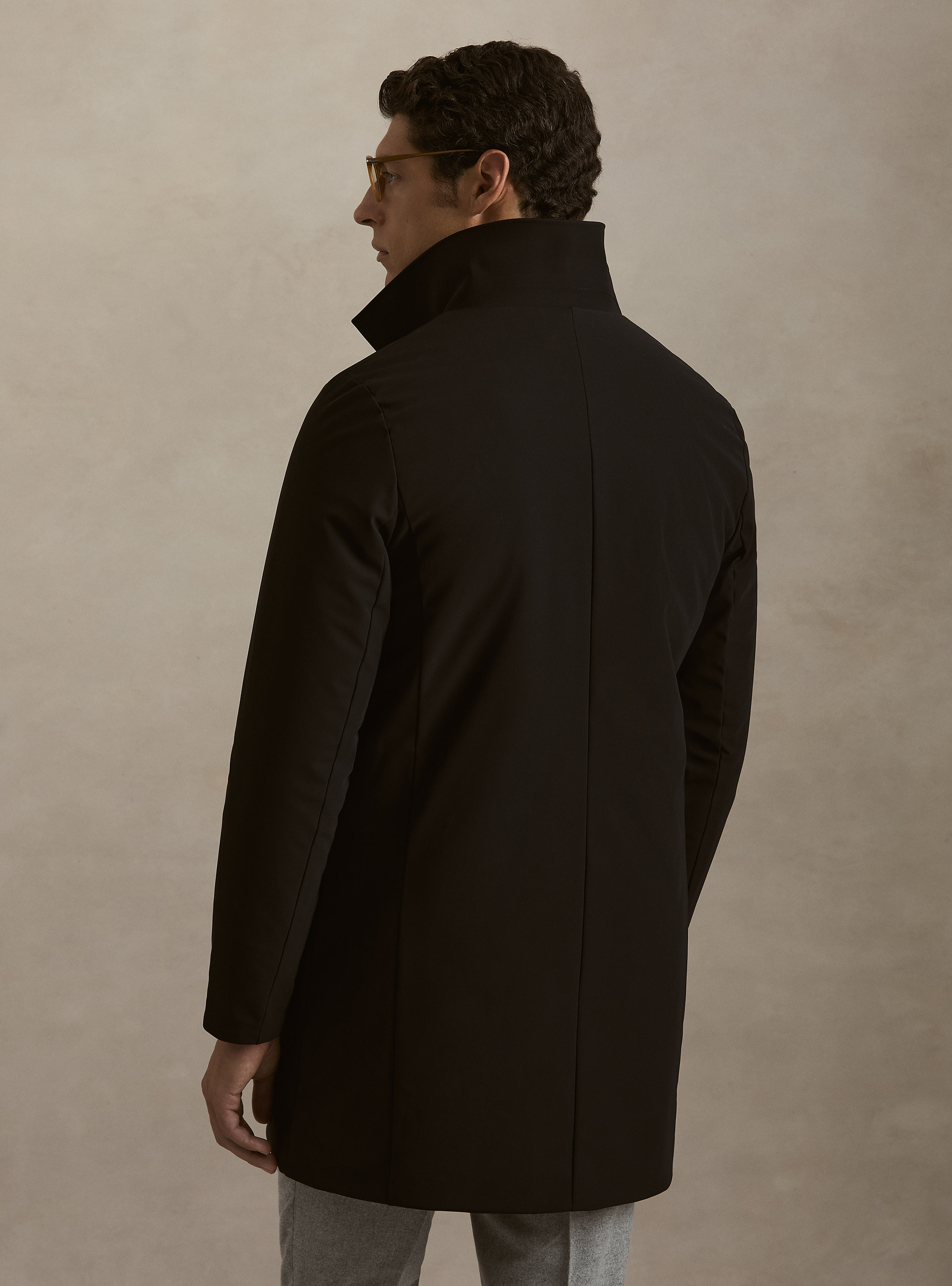 Single-breasted padded raincoat with removable bib, BLACK