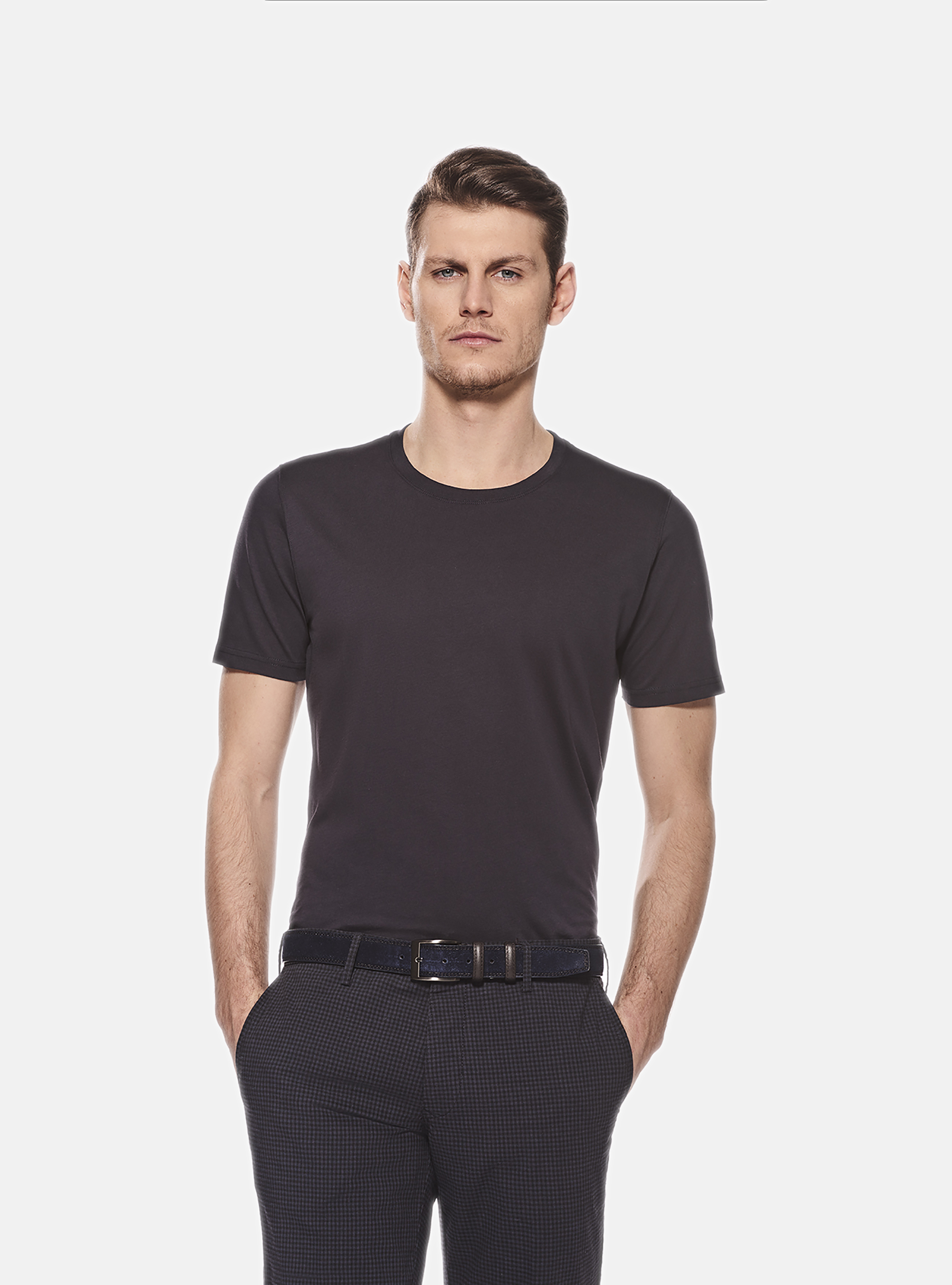 CAMISETA DE PUNTO MEDIA MANGA, LISA, AZUL MARINO