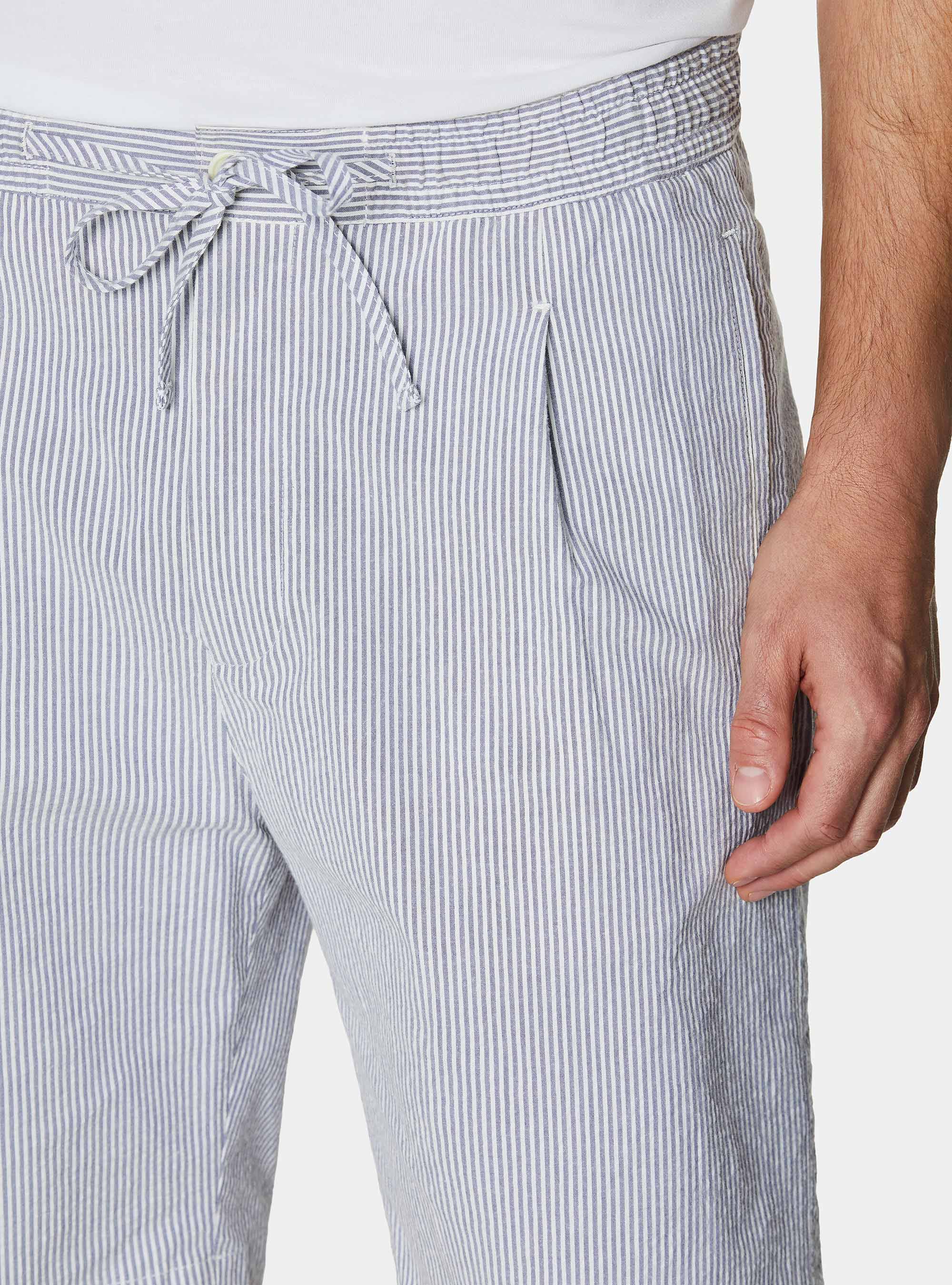 Bermuda con laccetto misto cotone seersucker, BLUE