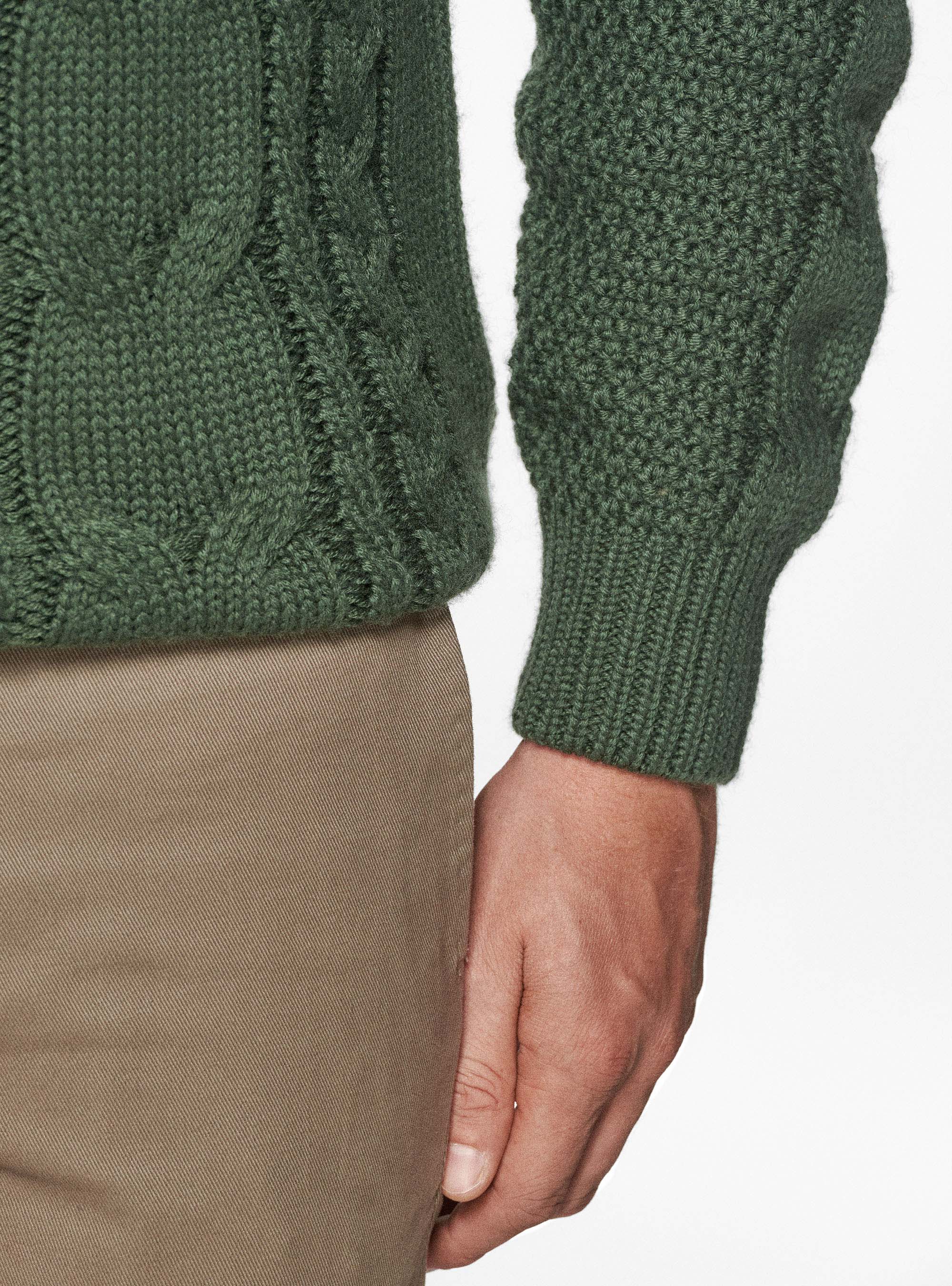 Maglia collo alto in misto lana con treccia, MILITARE 0609C