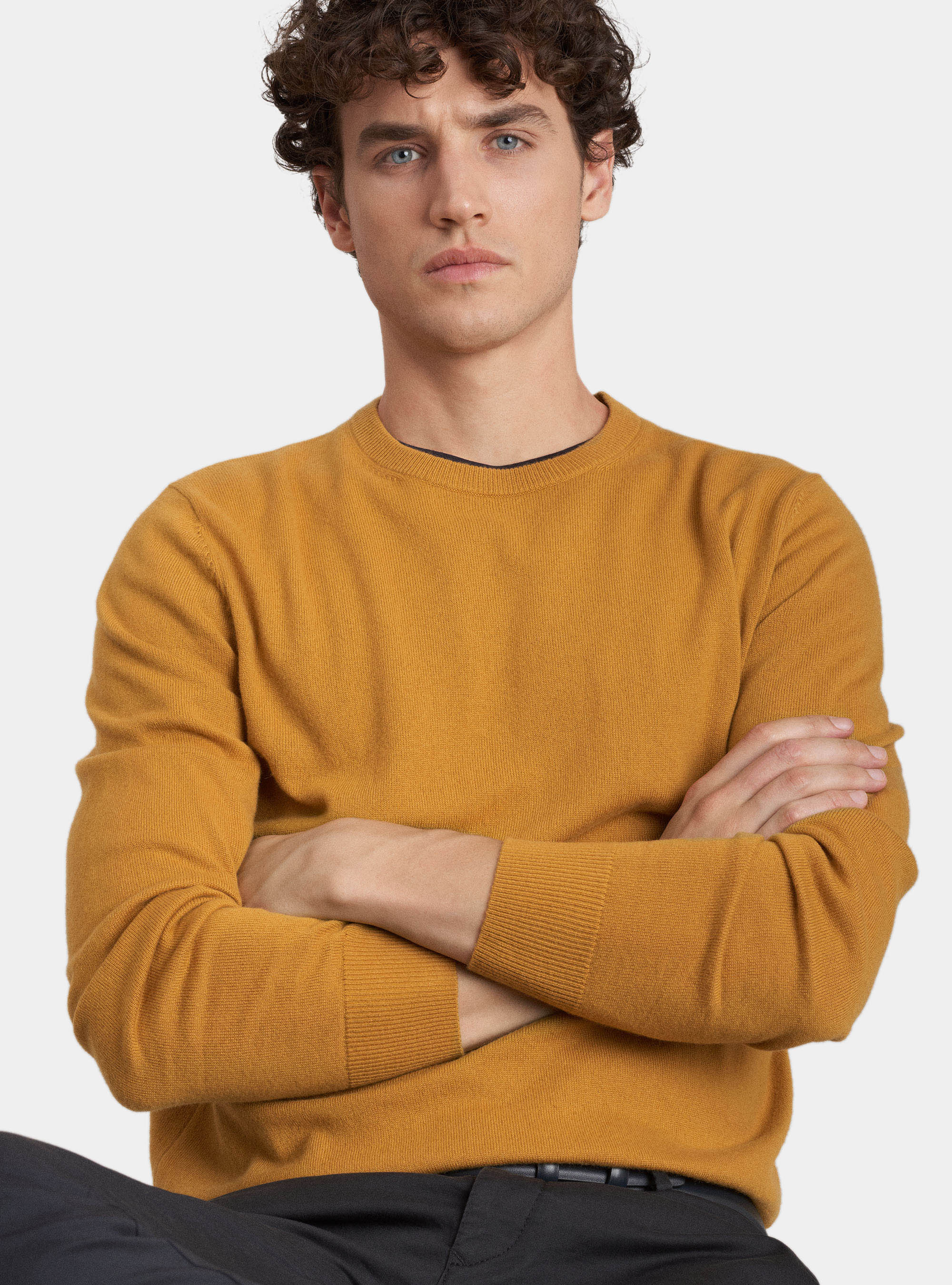 Crew-neck sweater 100% cashmere, SENAPE 0715C