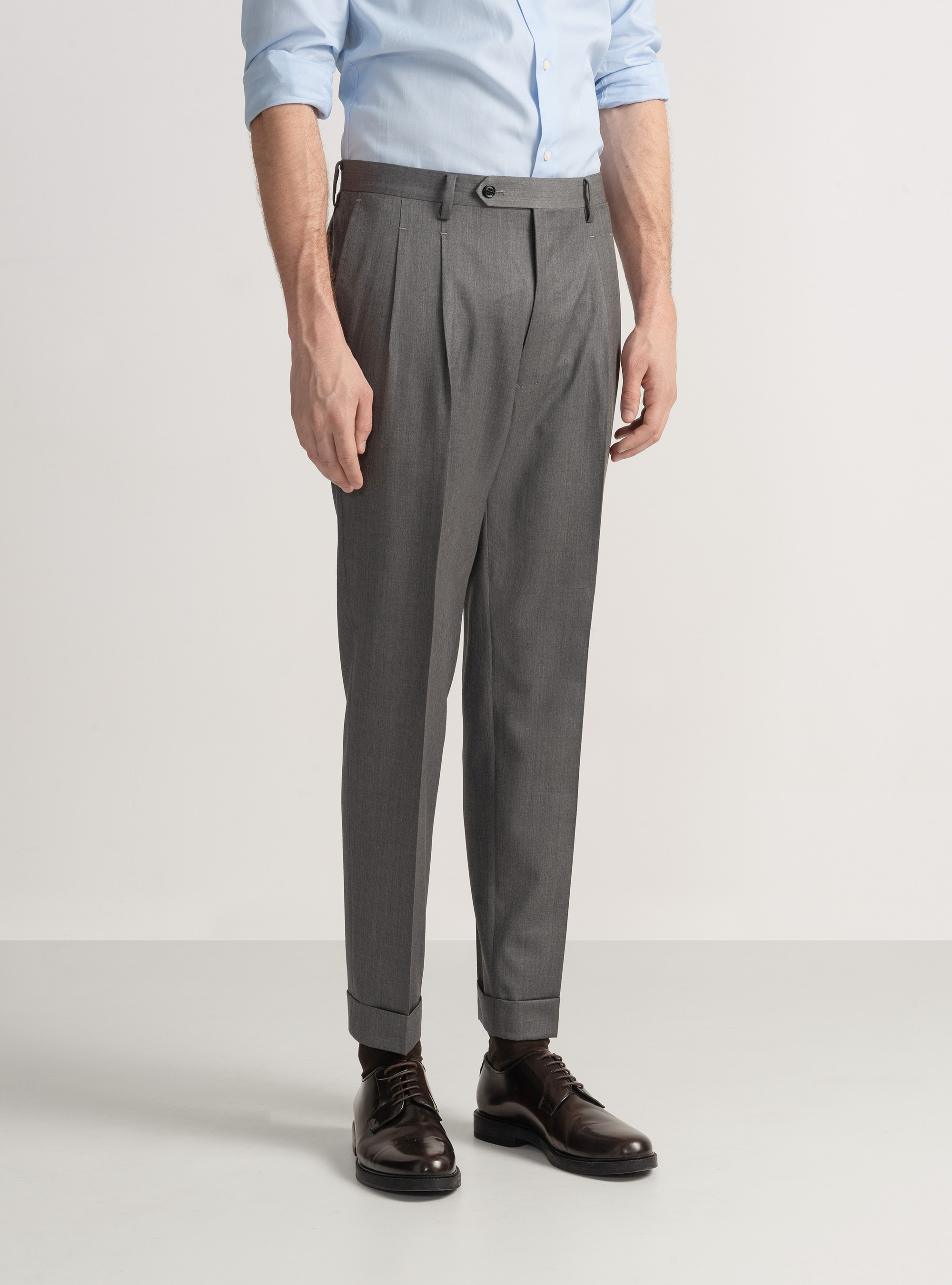 Trousers with pleats for double-breasted suit in superfine 110's Reda wool, GREY
