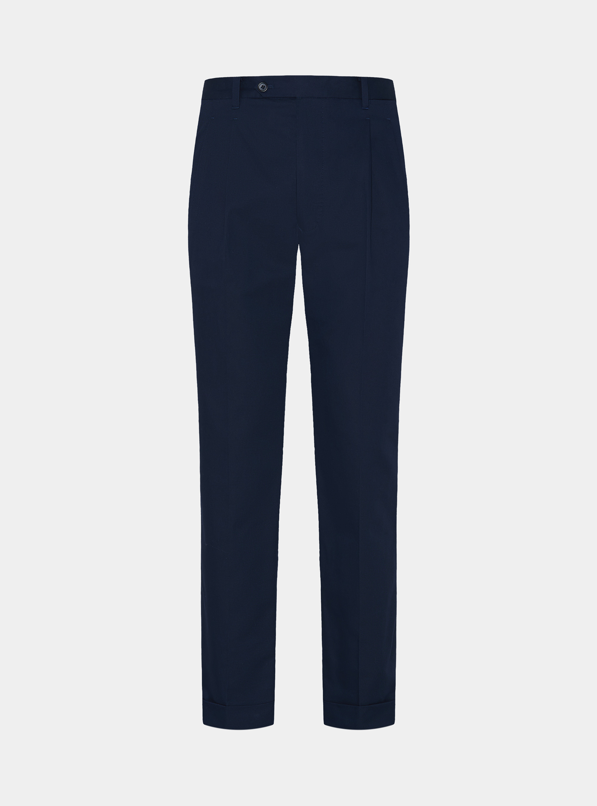 Pantaloni con pince ed elastico in cotone tencel, BLU NAVY