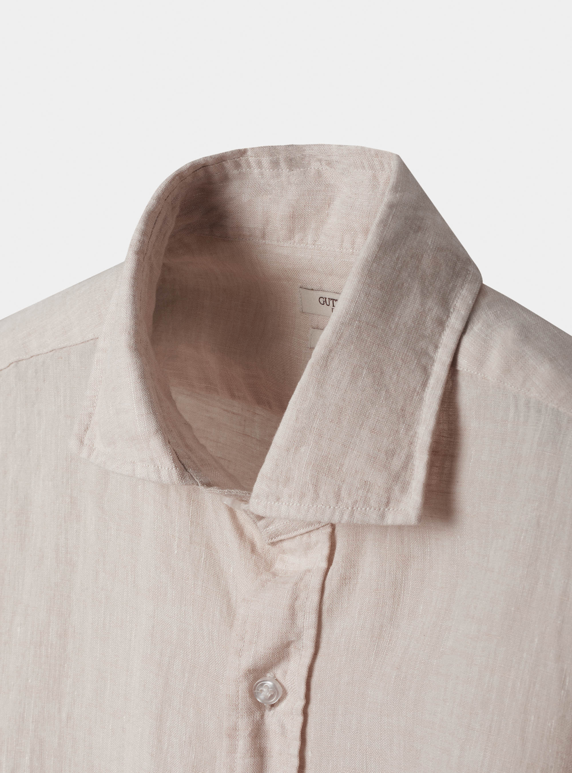 Semi-open French collar shirt in delav&eacute; linen, ECRU