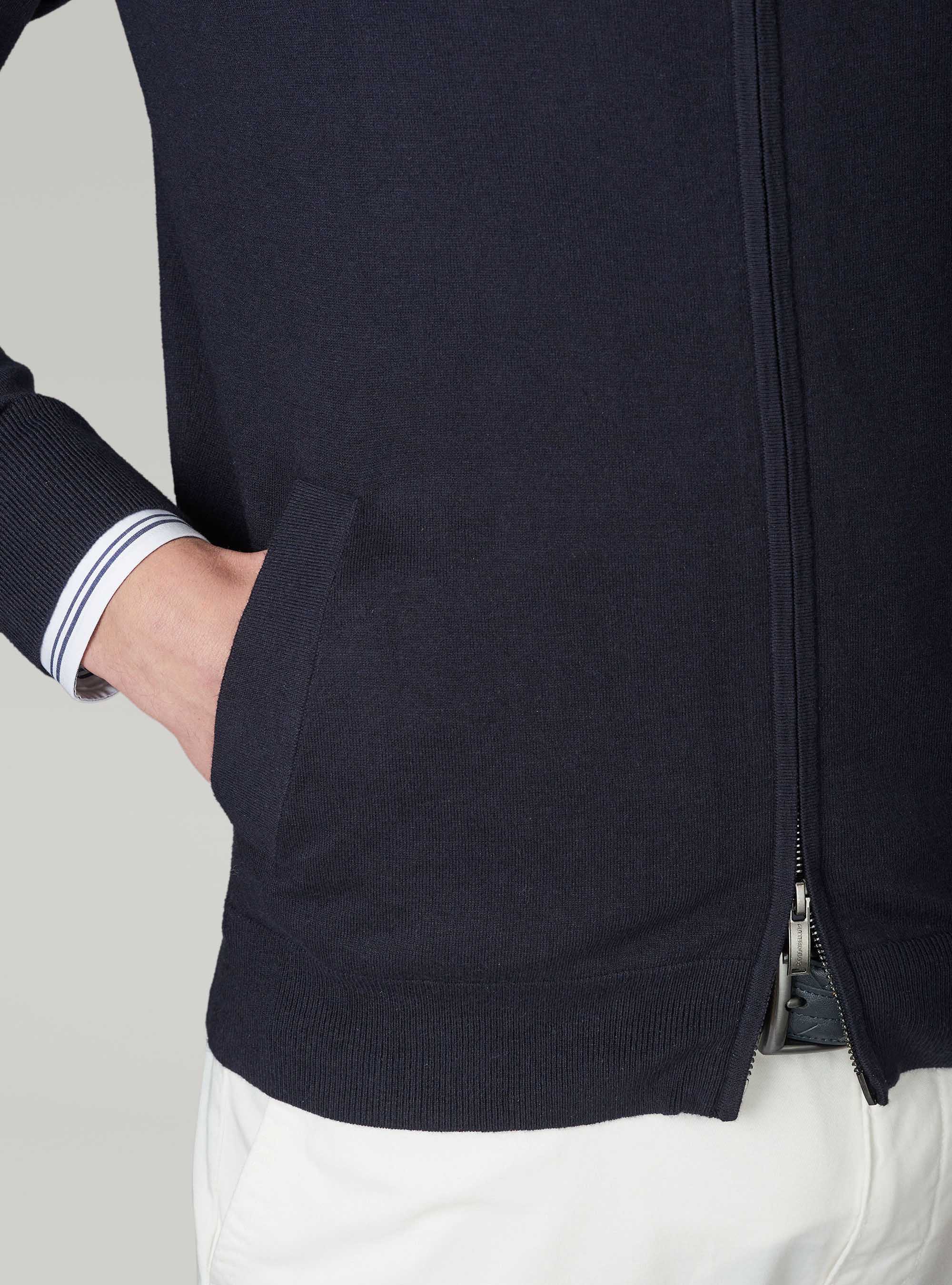 Cardigan in cotone seta e cashmere, BLU NAVY