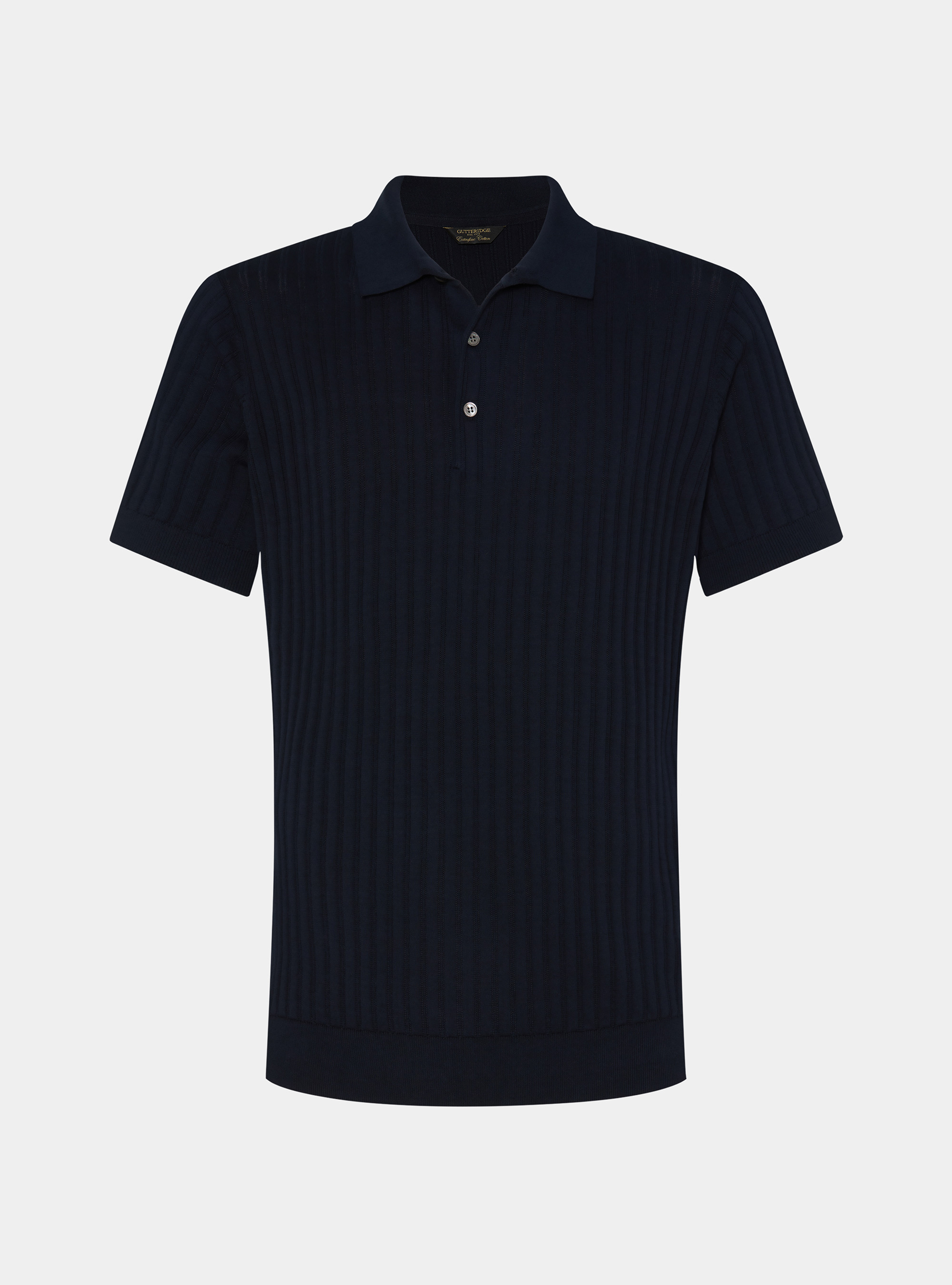 Extra-fine cotton knit polo shirt with openwork ribbing, NAVY BLUE
