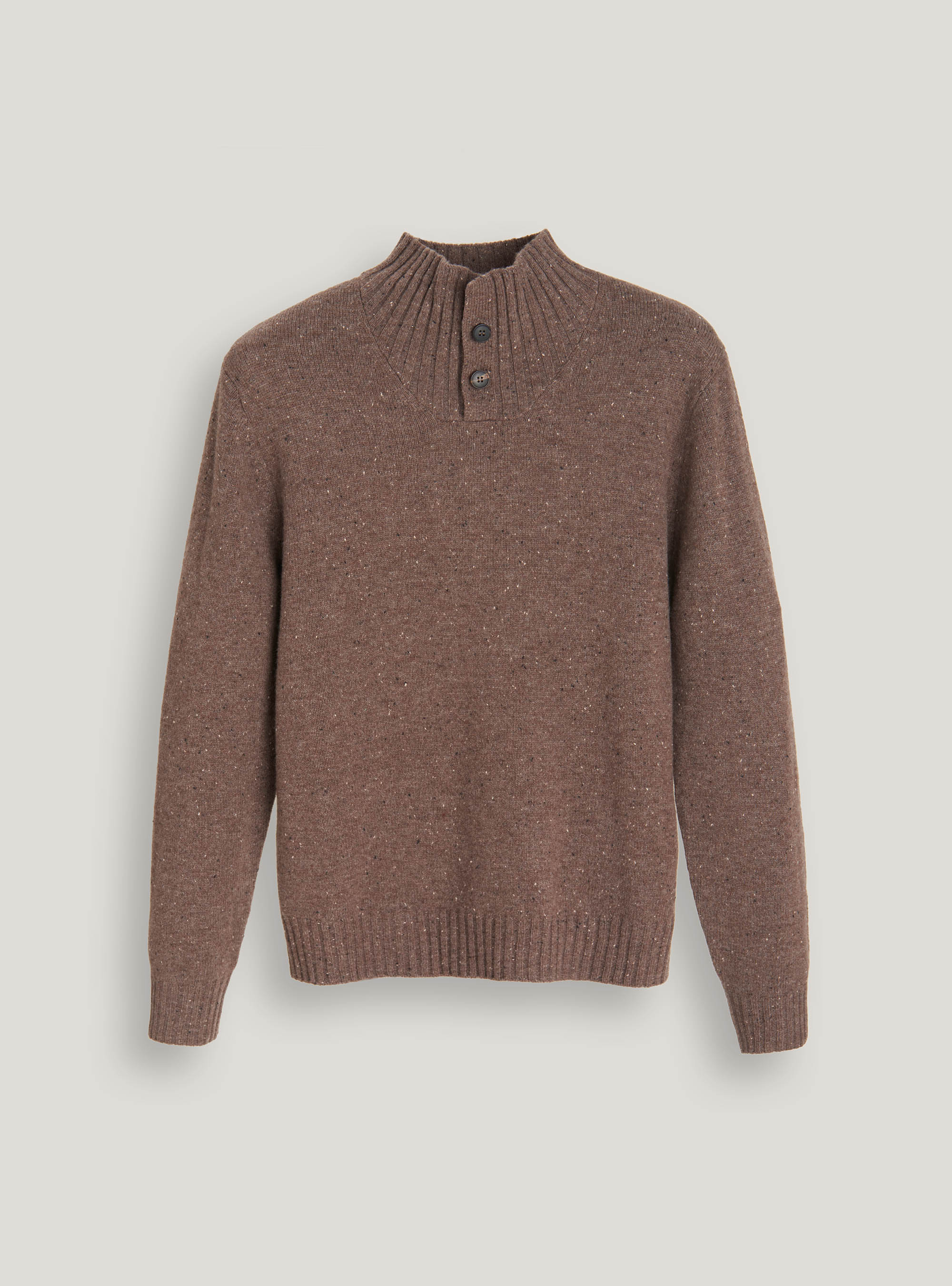 Maglia mezzo collo con bottoni in misto lana, FANGO