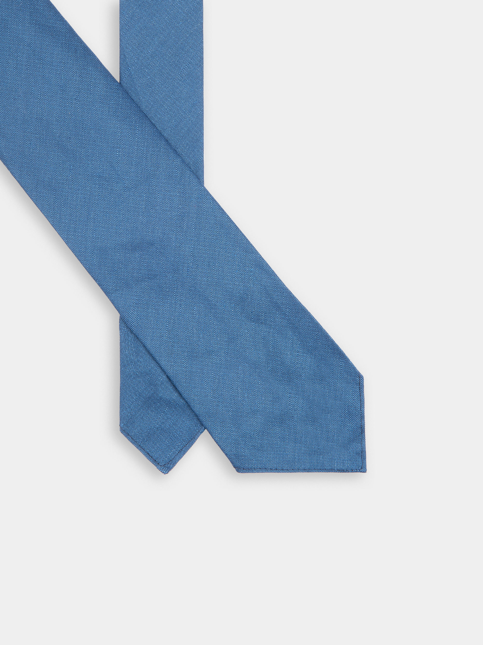Cravatta tinta unita in lino e cotone, BLU