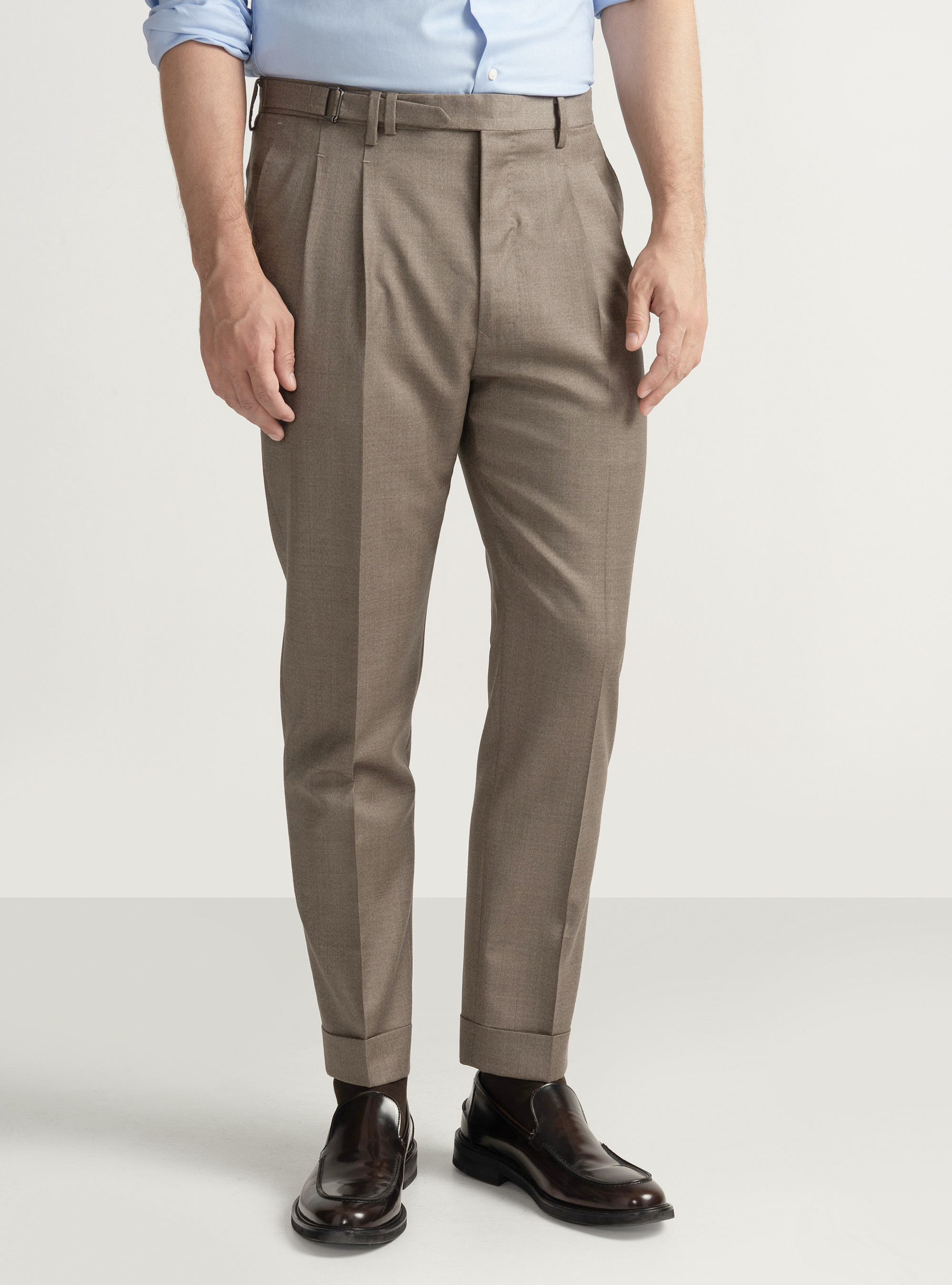 Pantaloni con pince in lana Vitale Barberis Canonico, SABBIA