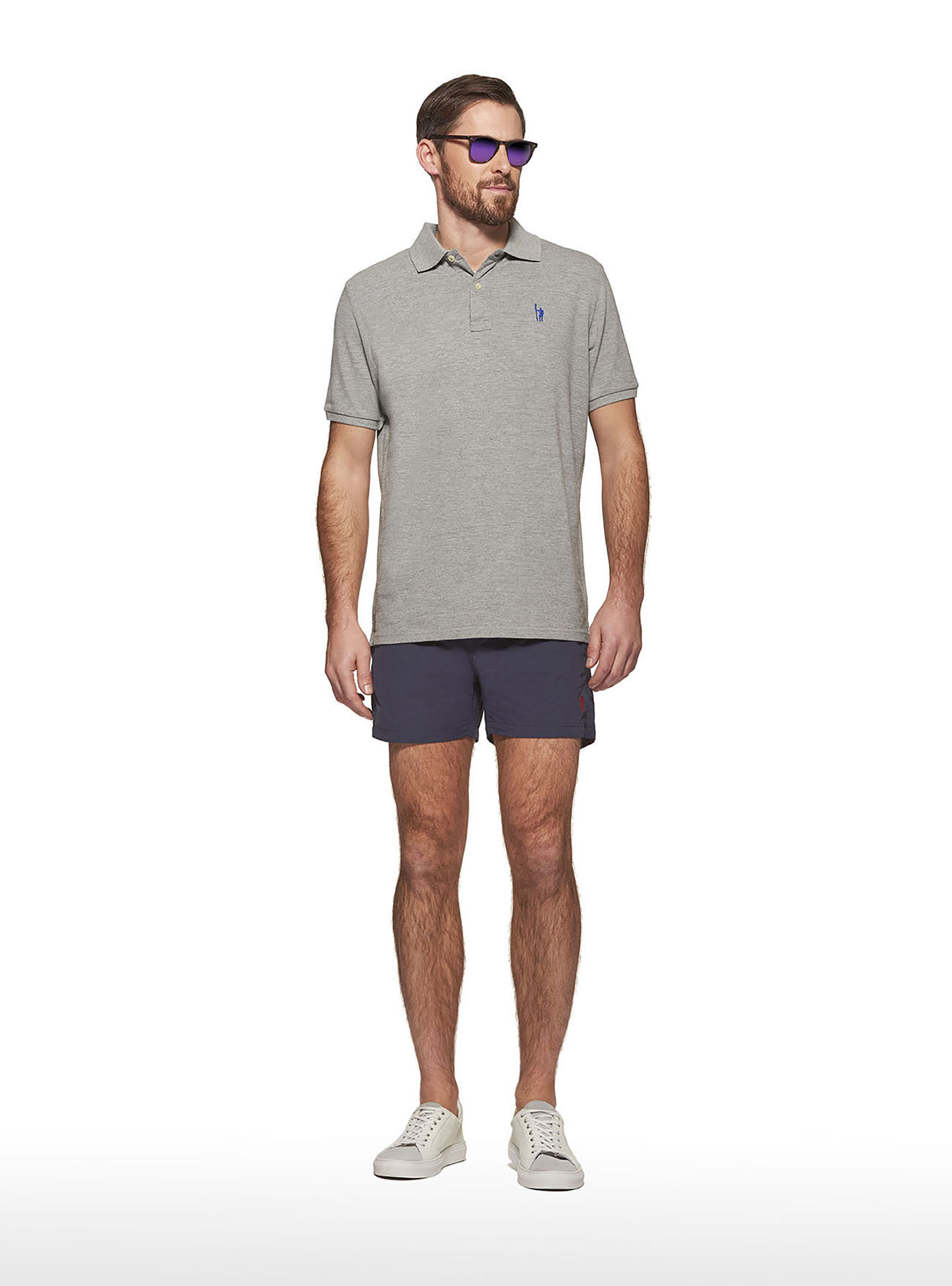 Basic plain colour swimsuit with embroidery, NAVY BLUE