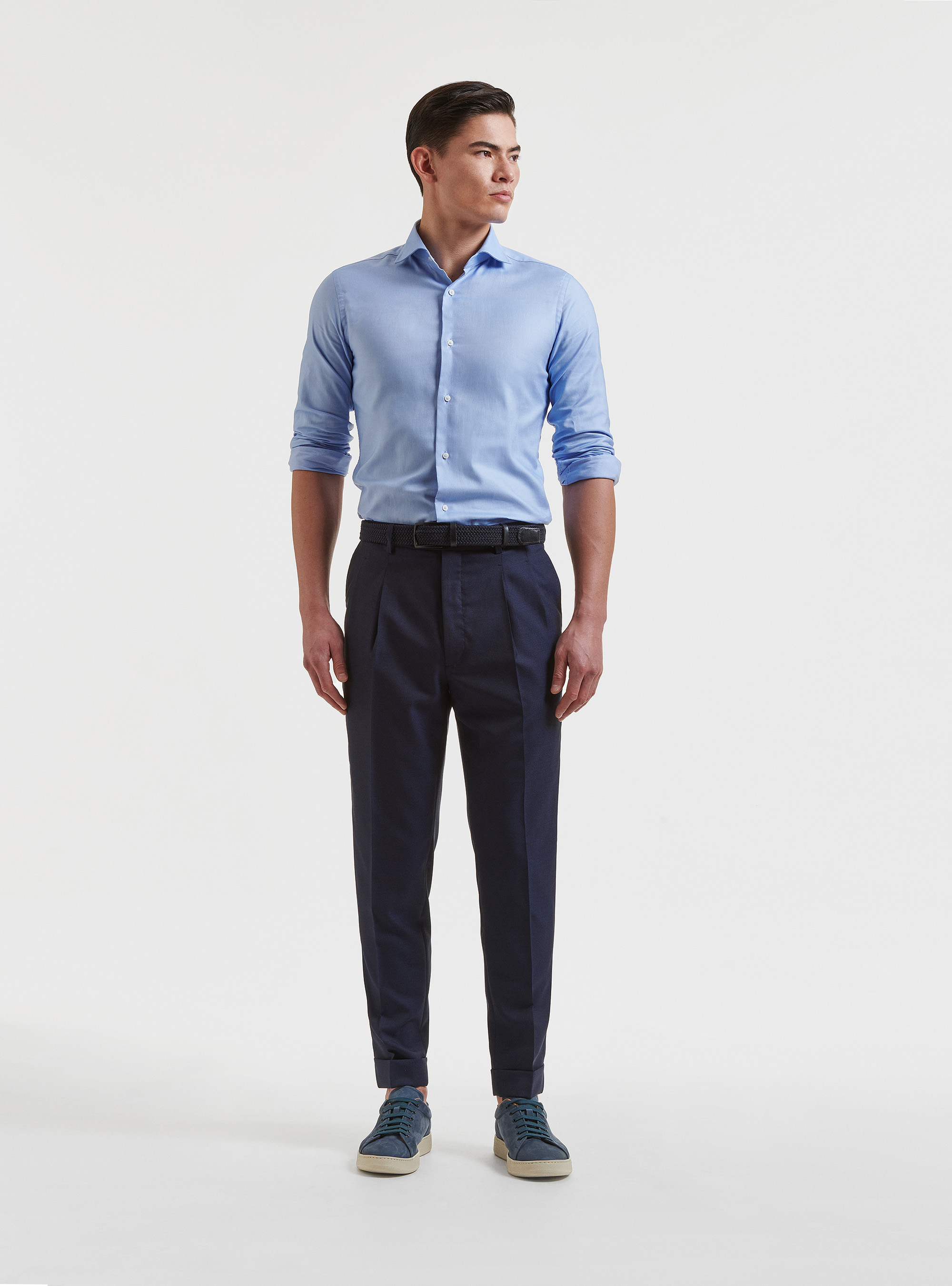 Pantaloni con pince in pura lana Vitale Barberis Canonico, BLU NAVY
